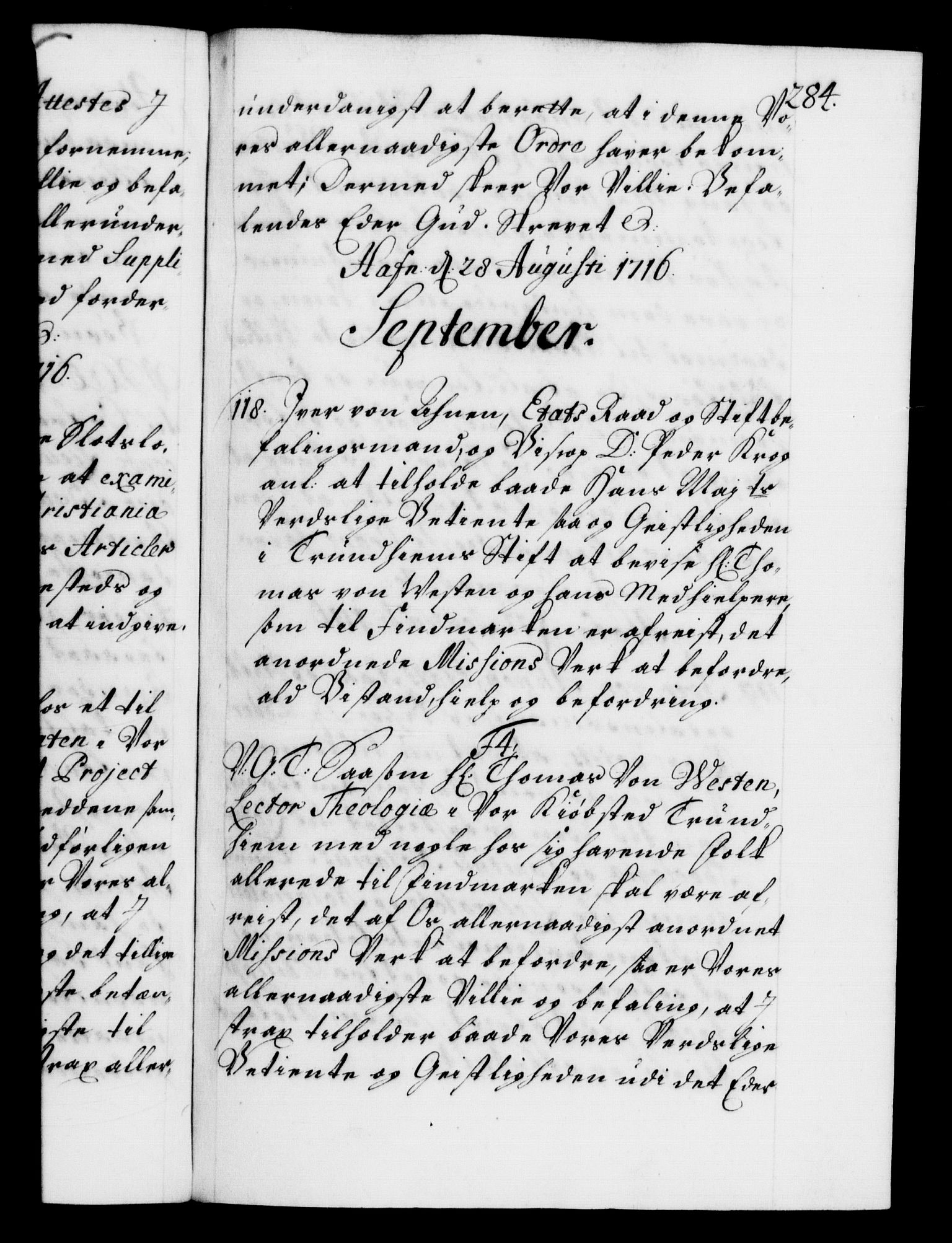 Danske Kanselli 1572-1799, AV/RA-EA-3023/F/Fc/Fca/Fcab/L0020: Norske tegnelser, 1715-1718, s. 284a