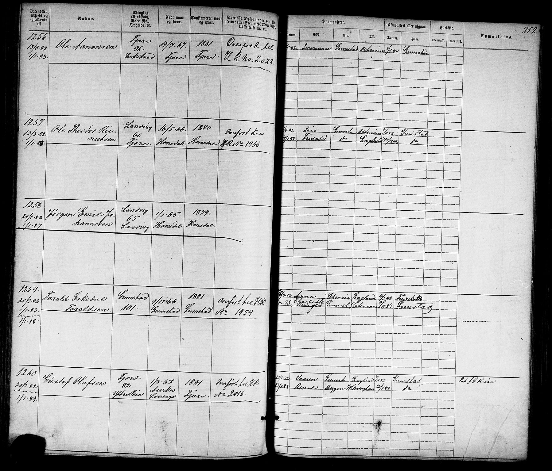 Grimstad mønstringskrets, SAK/2031-0013/F/Fa/L0005: Annotasjonsrulle nr 1-1910 med register, V-18, 1870-1892, s. 285