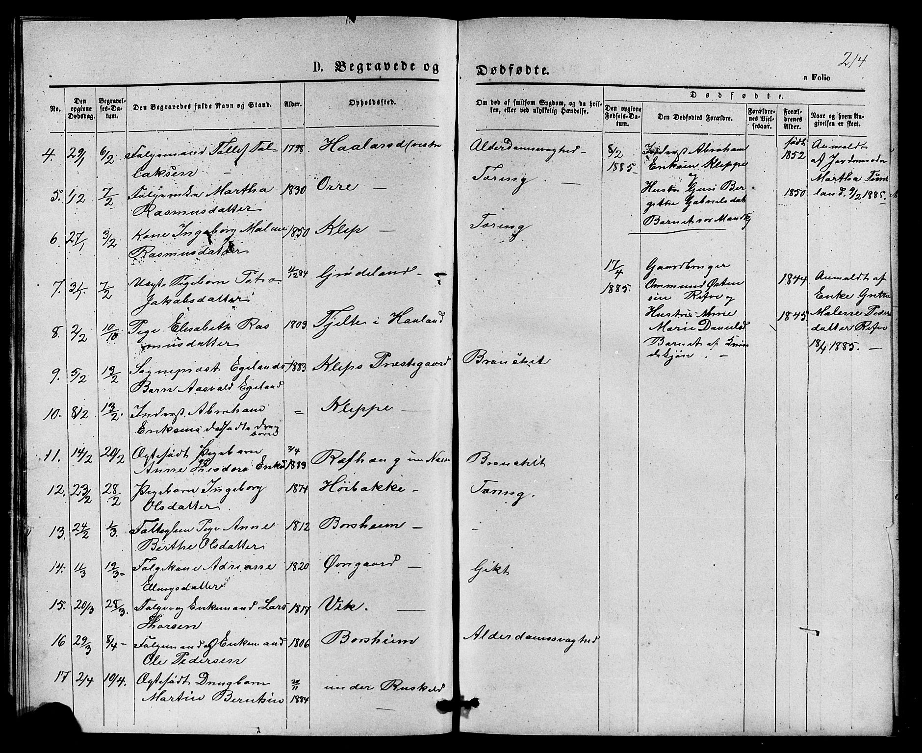 Klepp sokneprestkontor, AV/SAST-A-101803/001/3/30BB/L0003: Klokkerbok nr. B 3, 1876-1888, s. 214