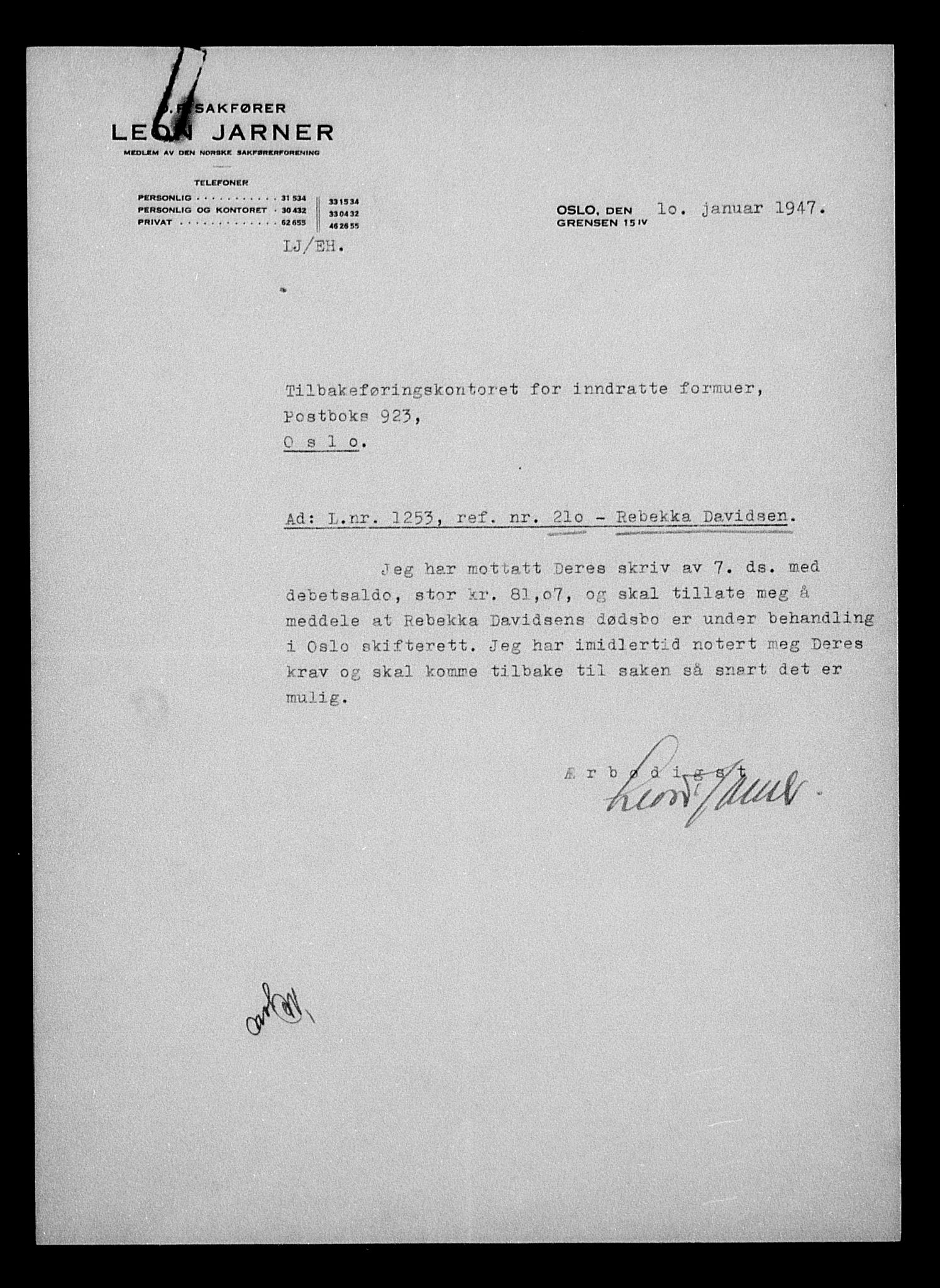 Justisdepartementet, Tilbakeføringskontoret for inndratte formuer, AV/RA-S-1564/H/Hc/Hcc/L0929: --, 1945-1947, s. 728