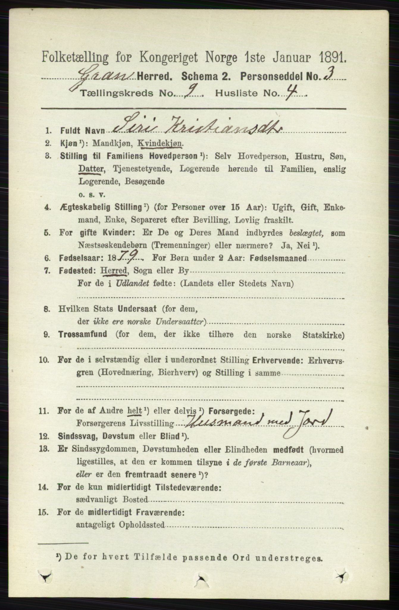 RA, Folketelling 1891 for 0534 Gran herred, 1891, s. 4153