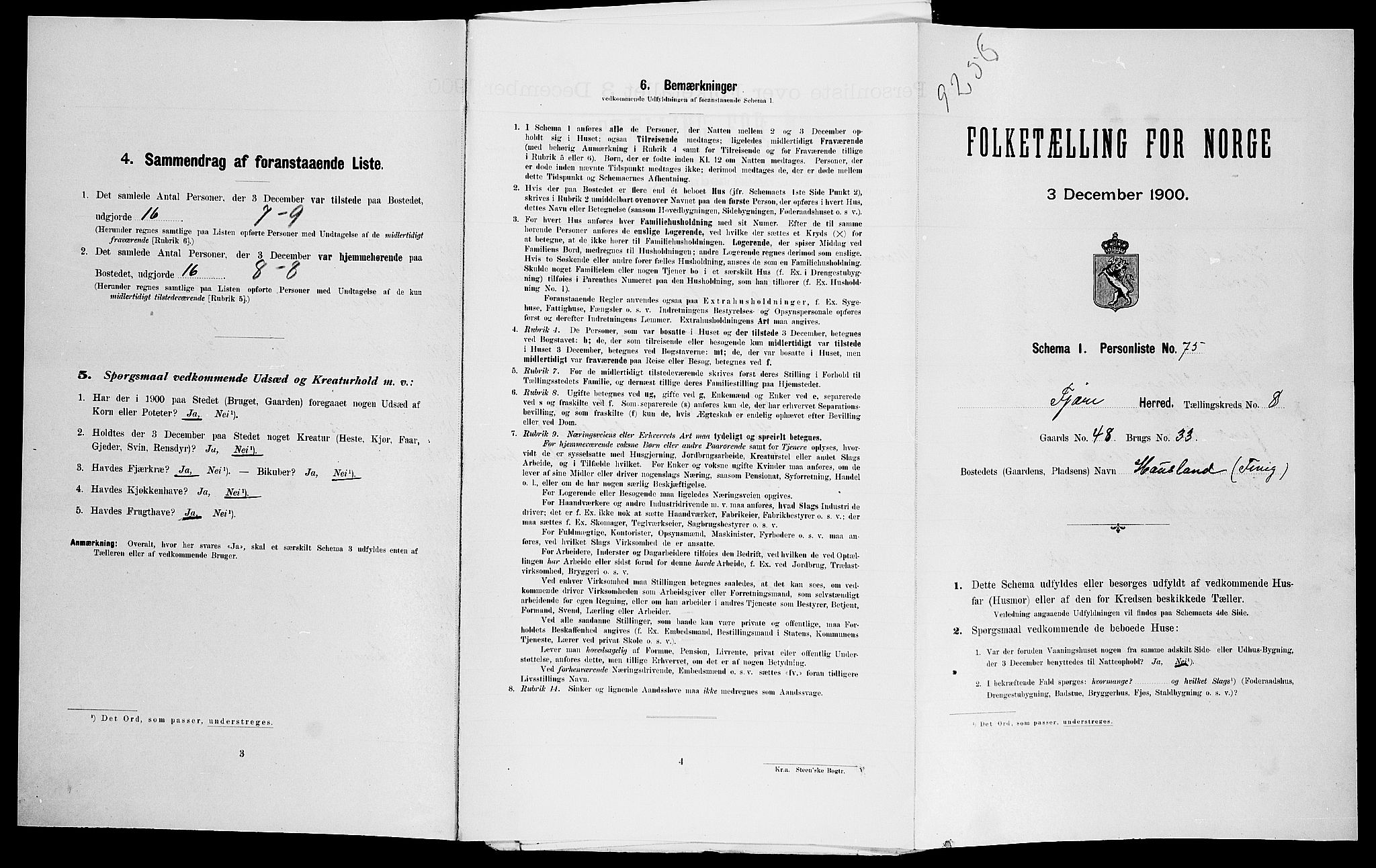 SAK, Folketelling 1900 for 0923 Fjære herred, 1900, s. 1797