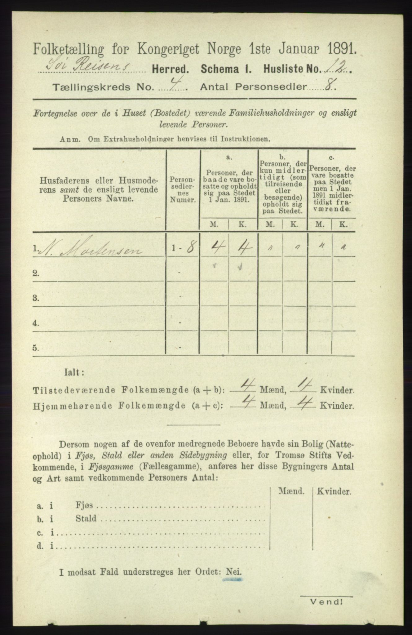 RA, Folketelling 1891 for 1925 Sørreisa herred, 1891, s. 1022