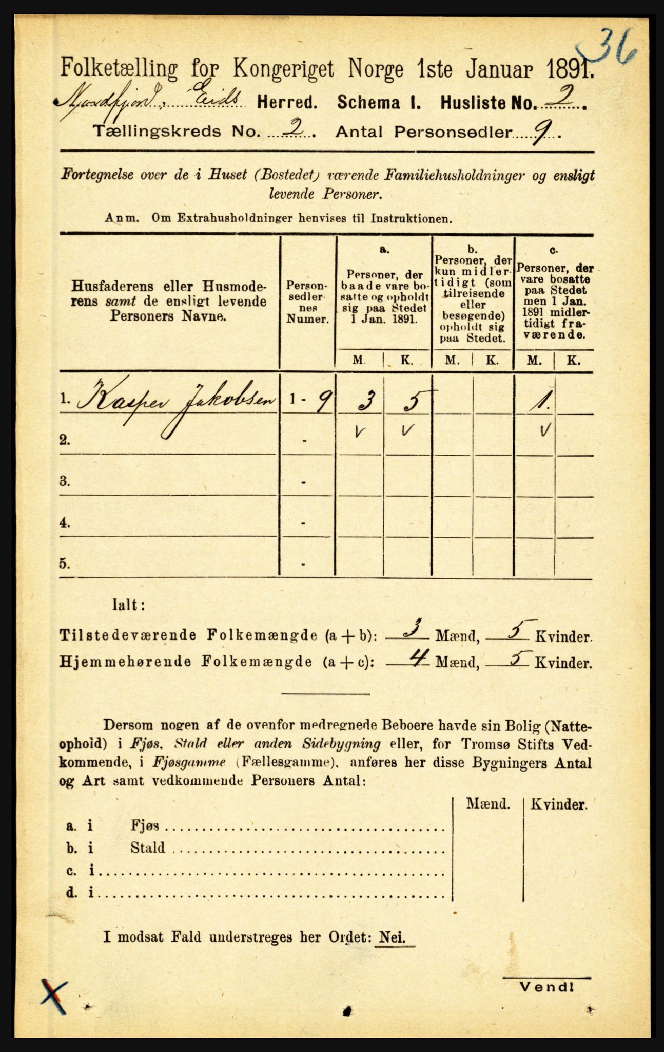 RA, Folketelling 1891 for 1443 Eid herred, 1891, s. 280