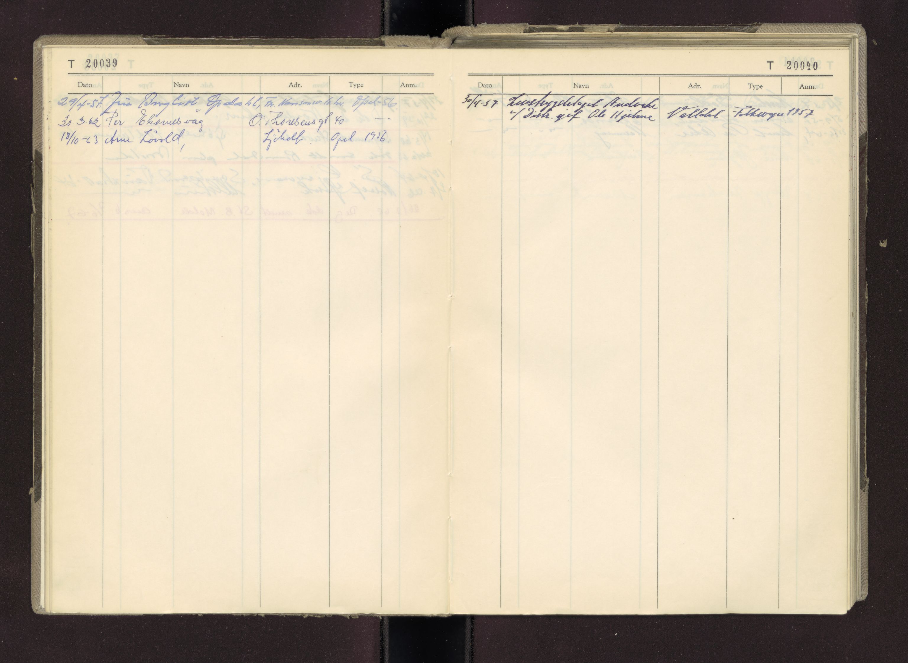 Møre og Romsdal vegkontor - Ålesund trafikkstasjon, AV/SAT-A-4099/F/Fc/L0014: Bilregister; T 20000 - T 20500, 1955-1970
