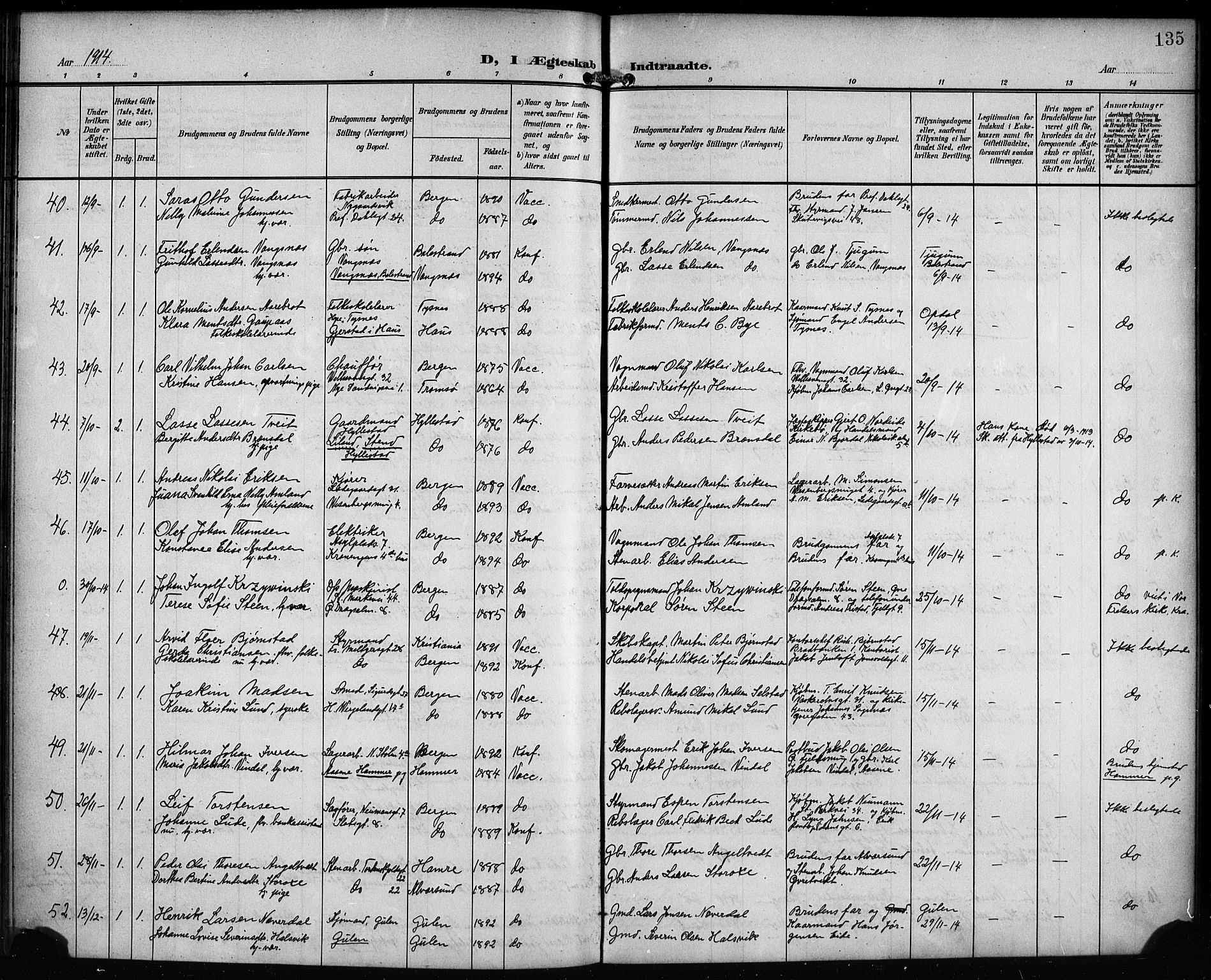 Mariakirken Sokneprestembete, AV/SAB-A-76901/H/Hab/L0009: Klokkerbok nr. A 9, 1901-1919, s. 135