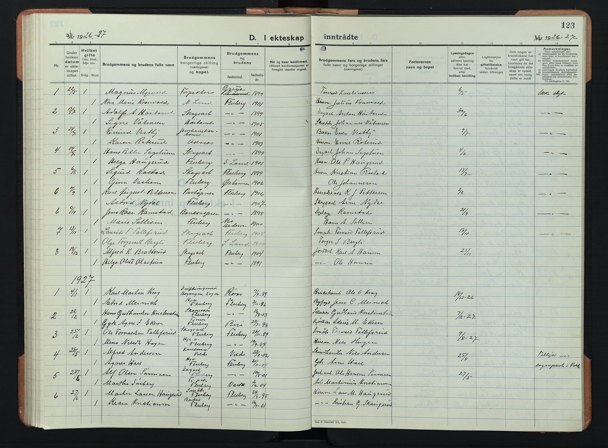 Søndre Land prestekontor, AV/SAH-PREST-122/L/L0008: Klokkerbok nr. 8, 1926-1950, s. 123