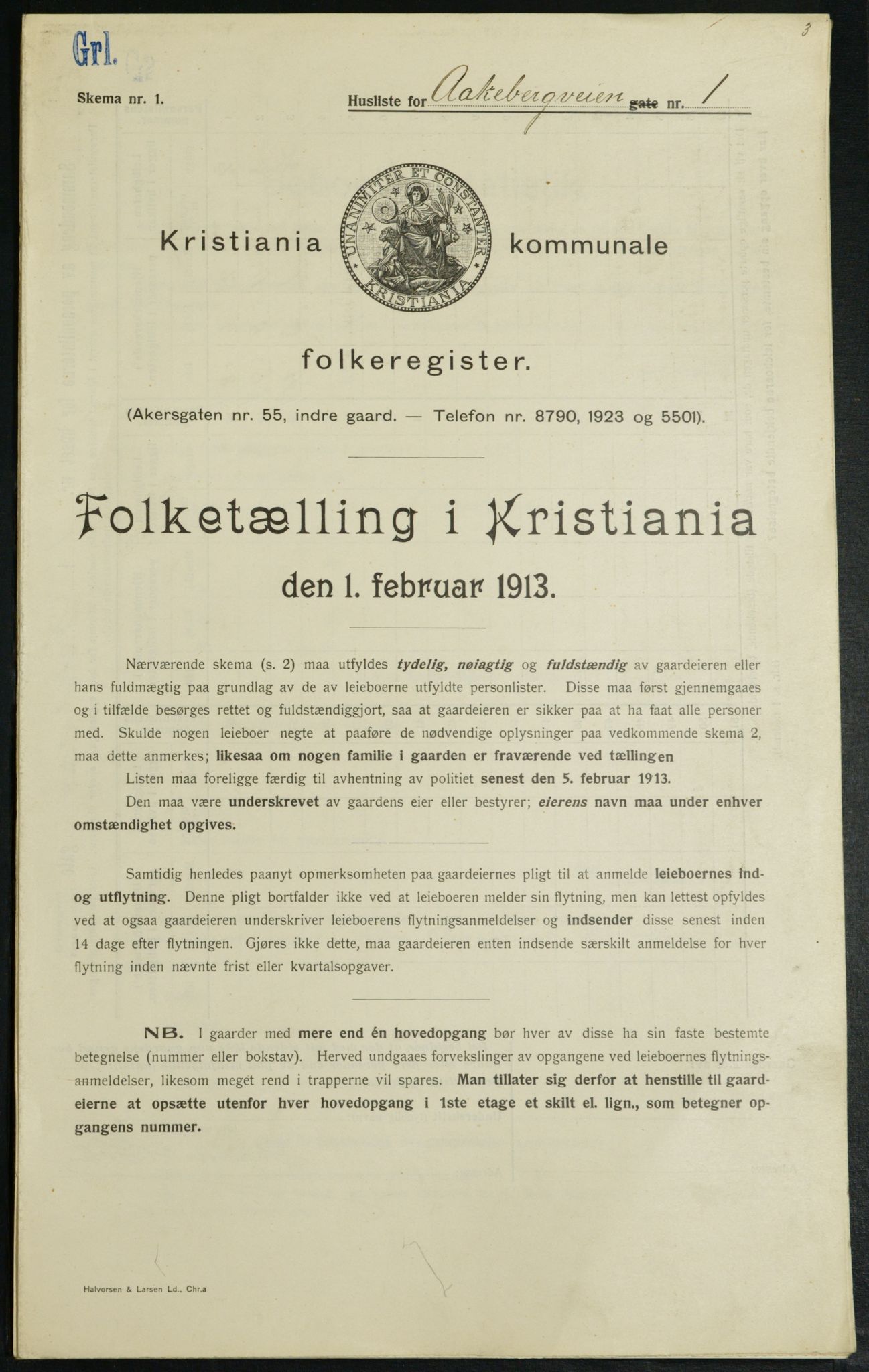 OBA, Kommunal folketelling 1.2.1913 for Kristiania, 1913, s. 130194