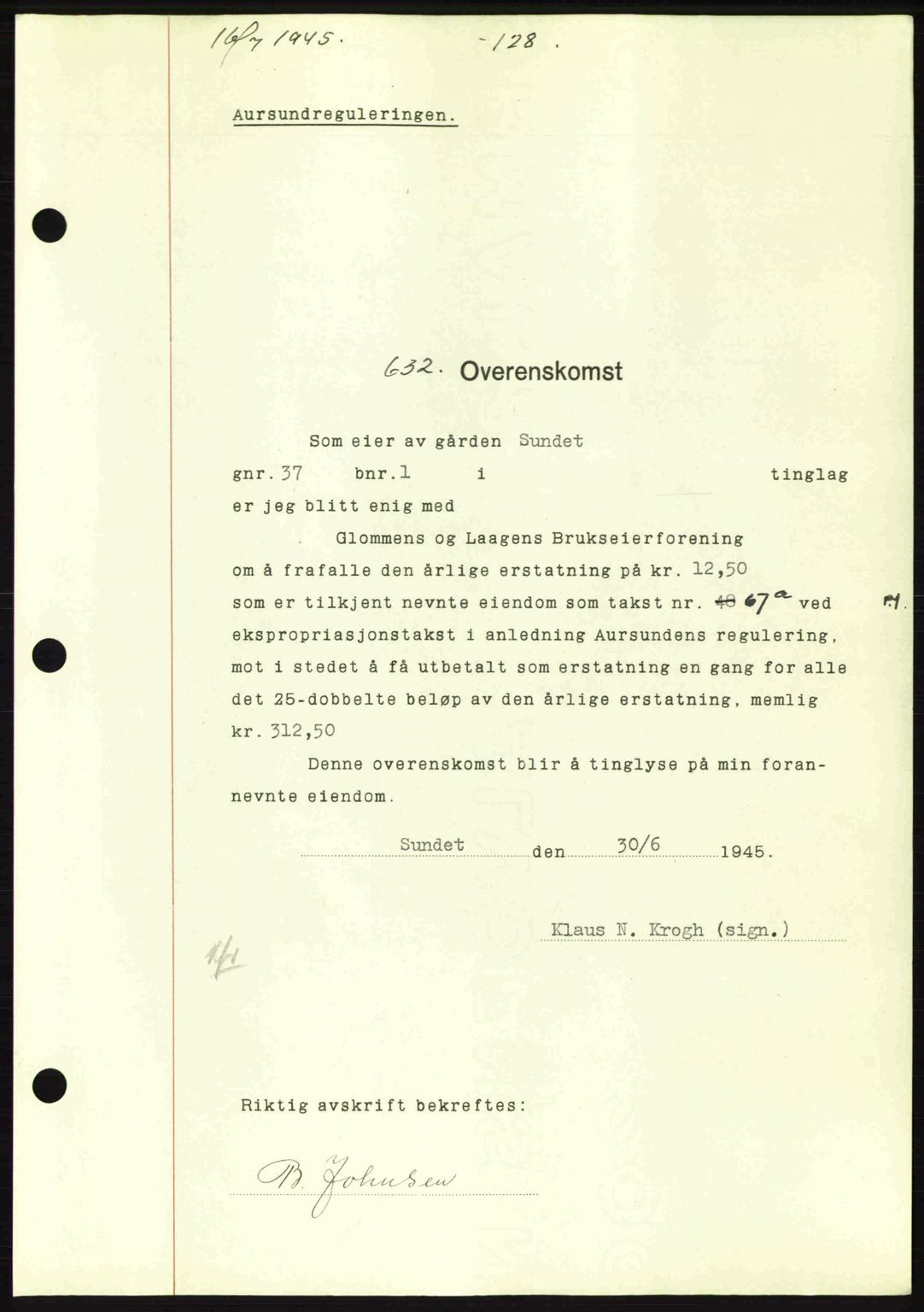 Gauldal sorenskriveri, SAT/A-0014/1/2/2C: Pantebok nr. A1a, 1945-1945, Dagboknr: 632/1945