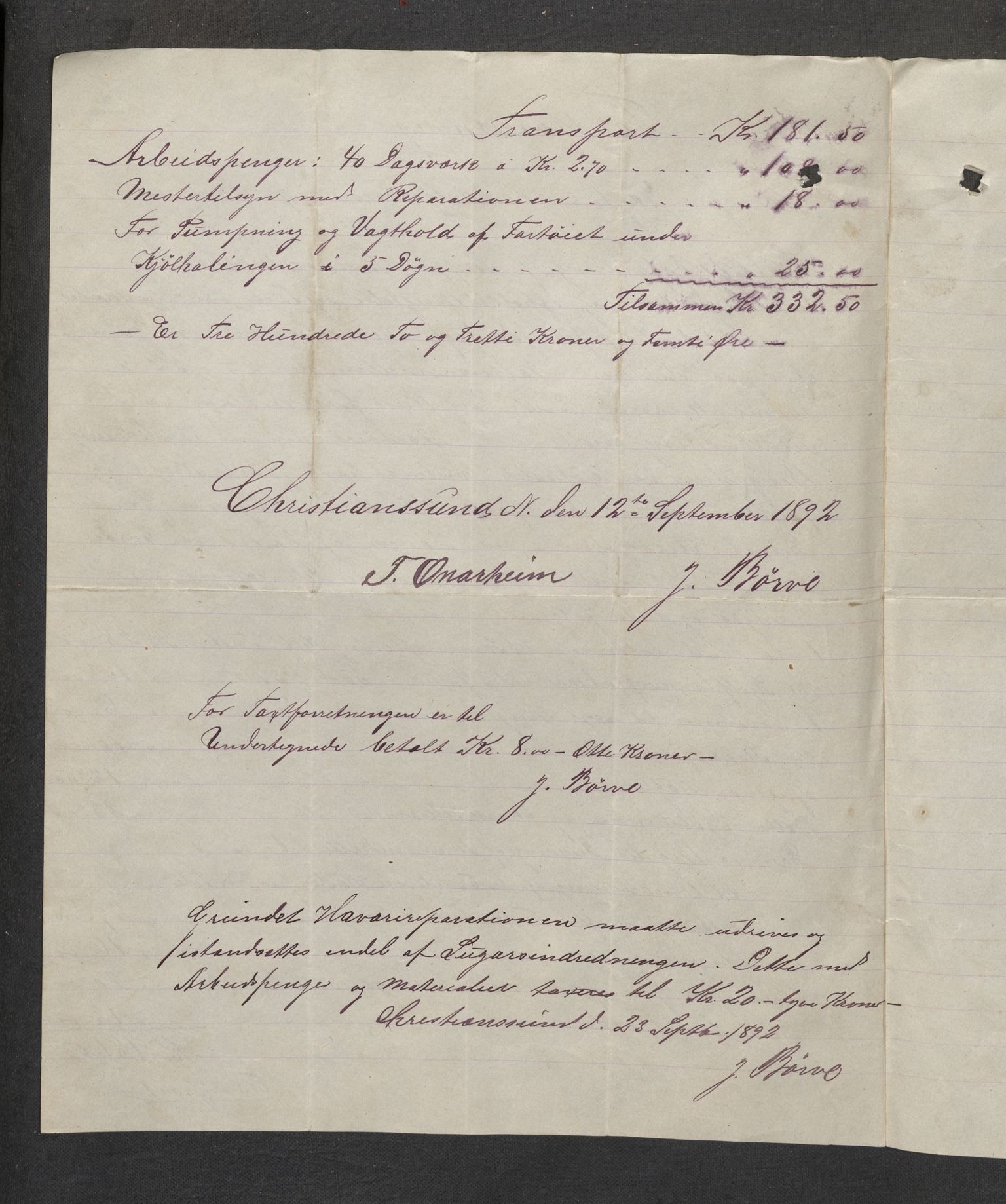 Jondal Skipsassuranseforening, AV/SAB-SAB/PA-0276/E/L0075: Korrespondanse , 1892