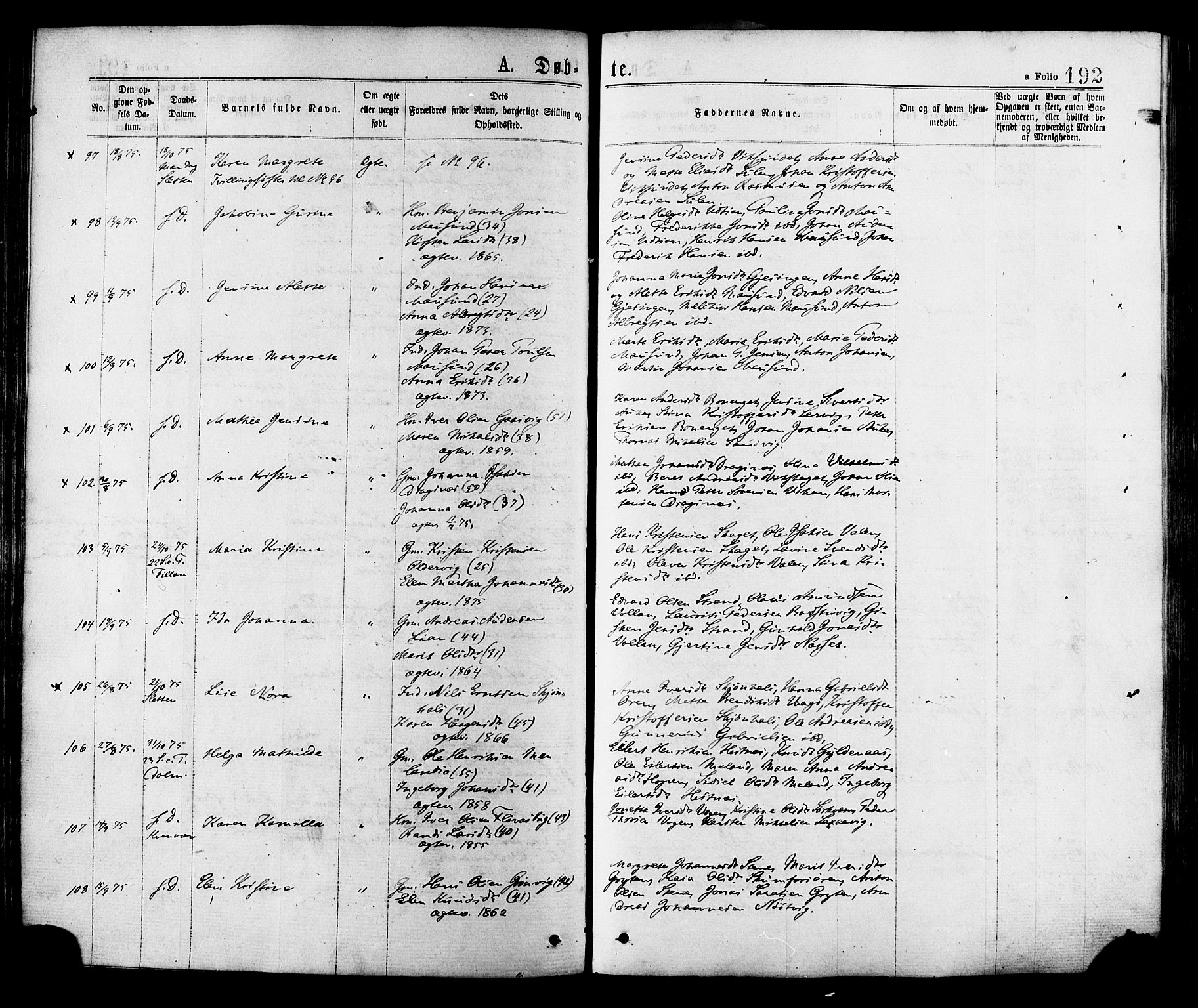Ministerialprotokoller, klokkerbøker og fødselsregistre - Sør-Trøndelag, SAT/A-1456/634/L0532: Ministerialbok nr. 634A08, 1871-1881, s. 192