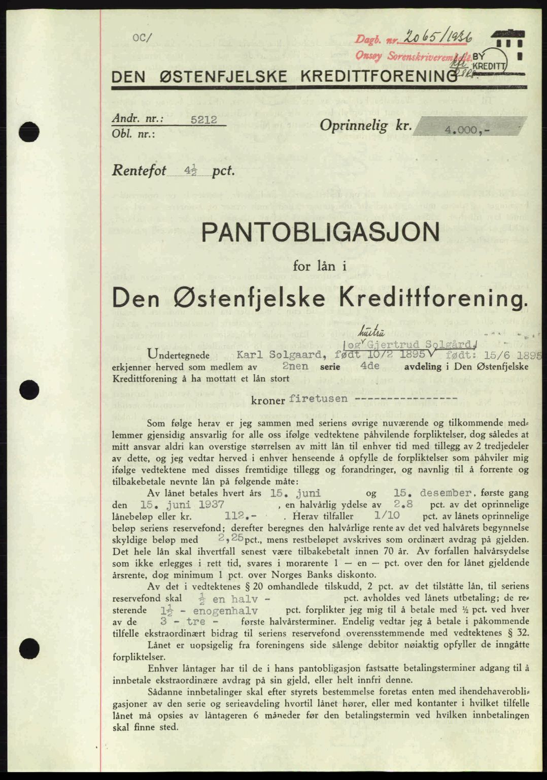 Onsøy sorenskriveri, SAO/A-10474/G/Ga/Gac/L0001: Pantebok nr. B1, 1936-1938, Dagboknr: 2065/1936
