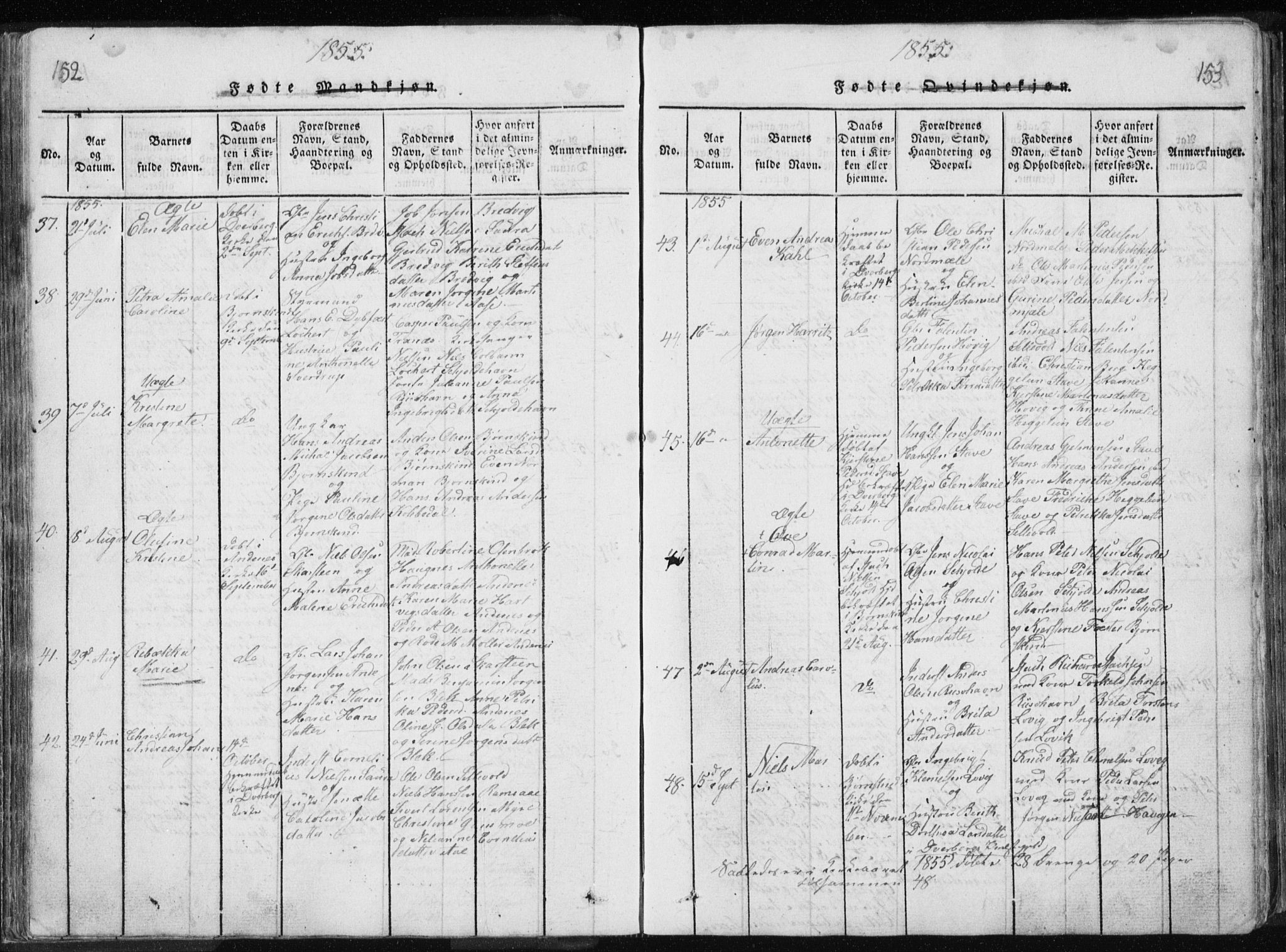 Ministerialprotokoller, klokkerbøker og fødselsregistre - Nordland, AV/SAT-A-1459/897/L1411: Klokkerbok nr. 897C01, 1820-1866, s. 152-153