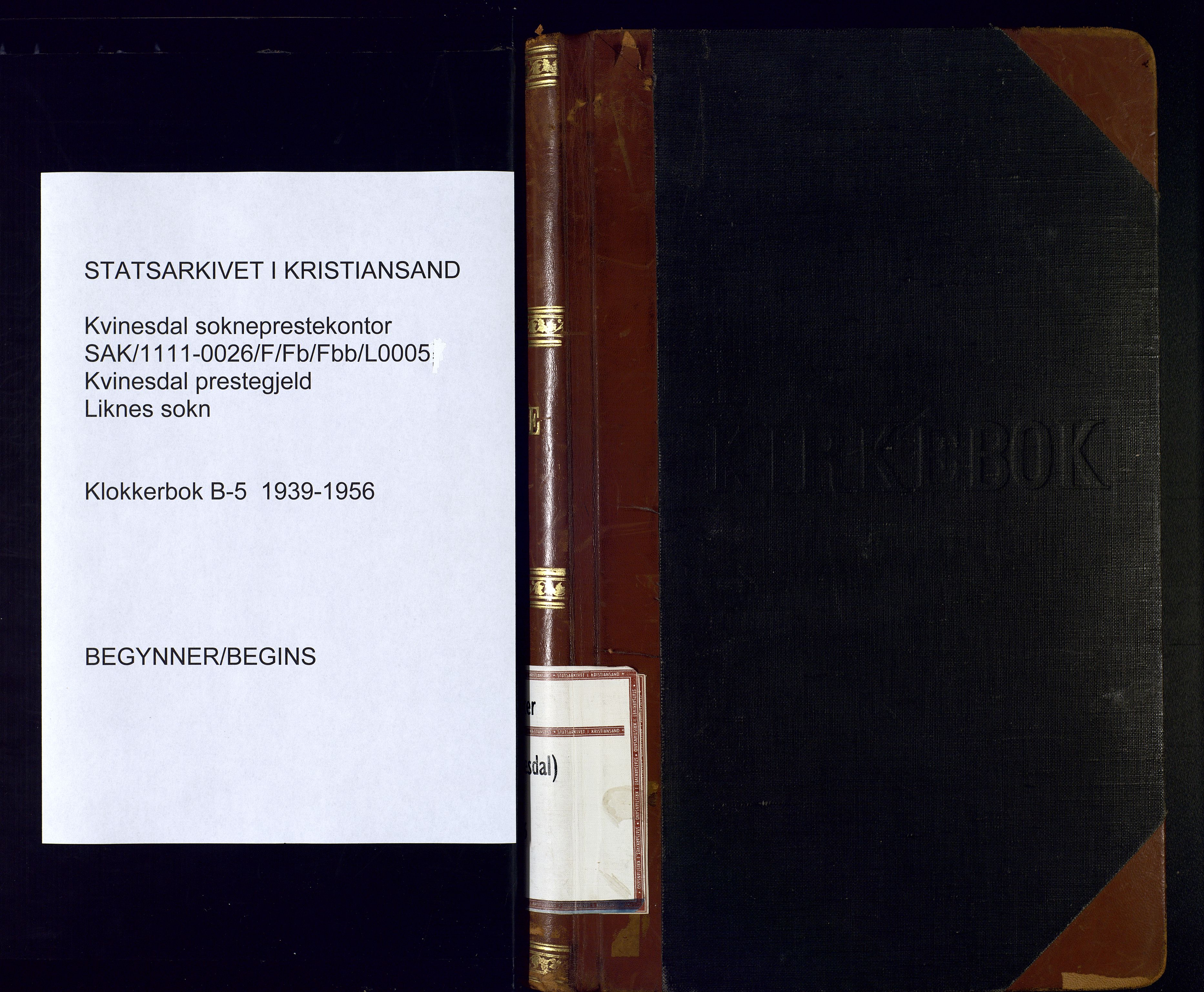 Kvinesdal sokneprestkontor, AV/SAK-1111-0026/F/Fb/Fbb/L0005: Klokkerbok nr. B 5, 1939-1956