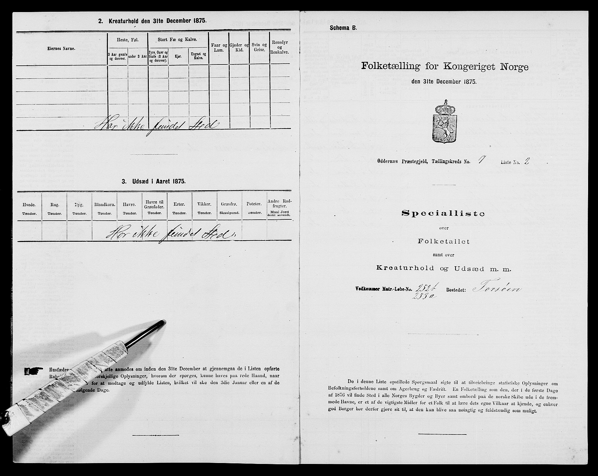 SAK, Folketelling 1875 for 1012P Oddernes prestegjeld, 1875, s. 1235