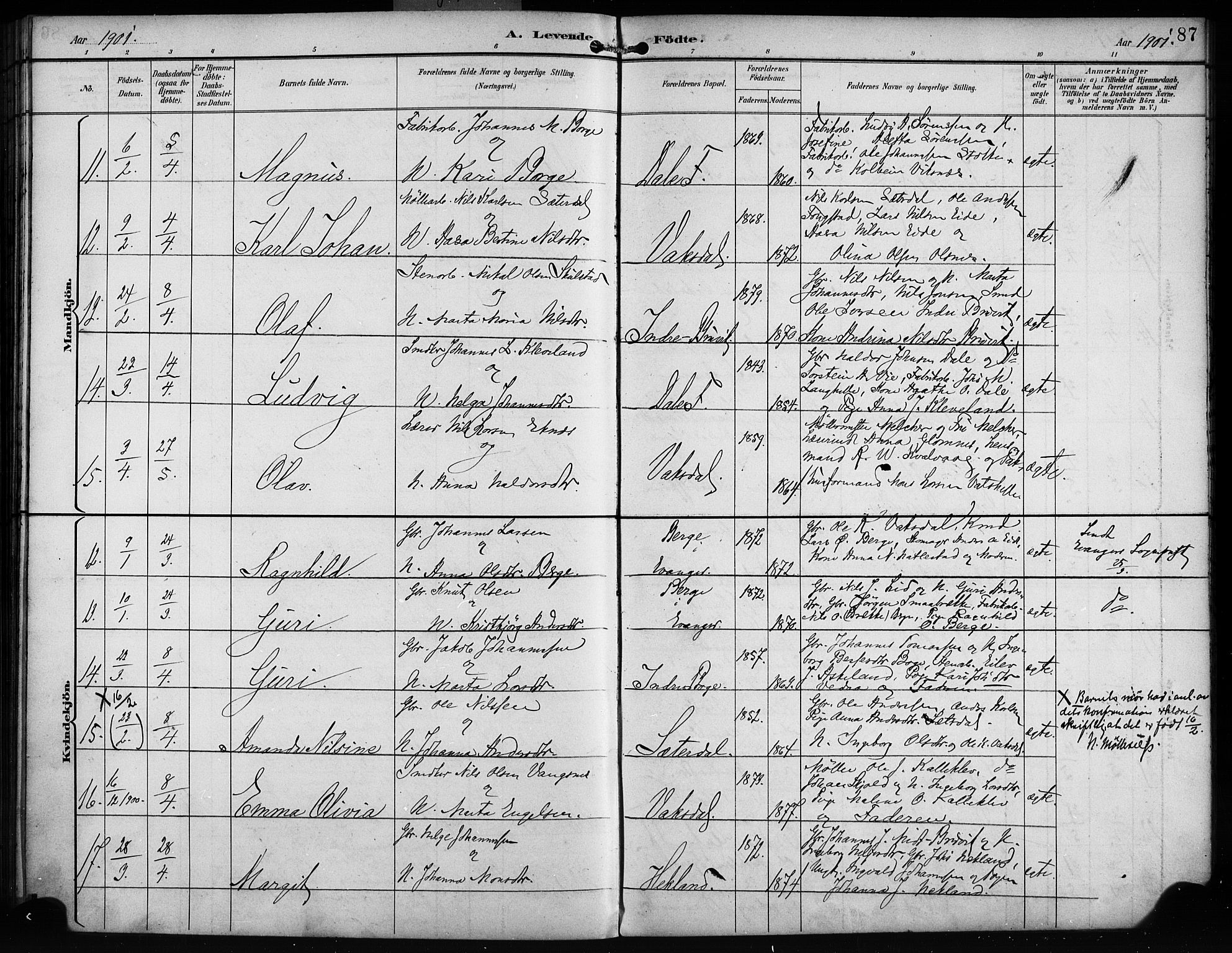 Bruvik Sokneprestembete, AV/SAB-A-74701/H/Haa: Ministerialbok nr. B 2, 1893-1903, s. 87