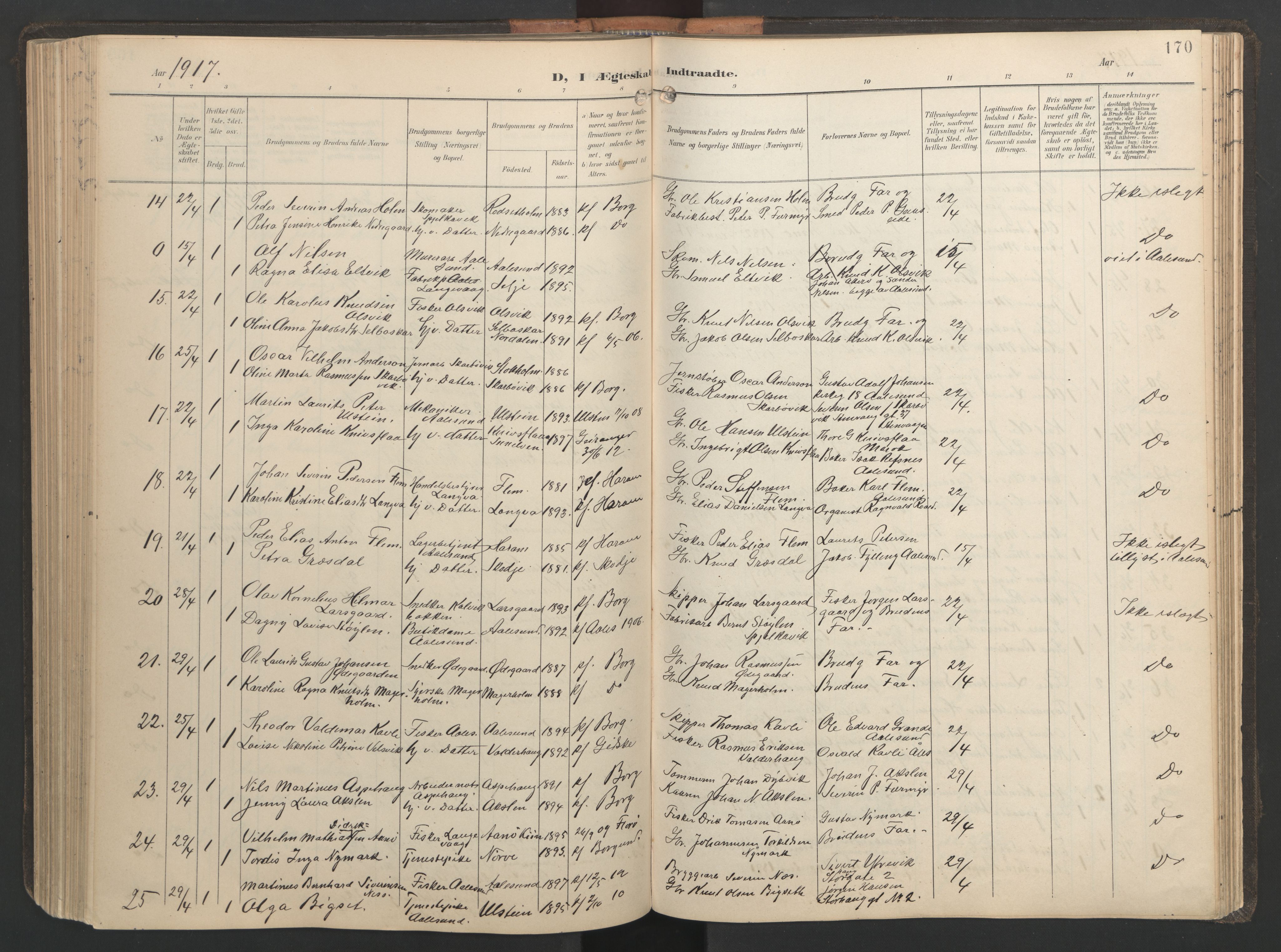 Ministerialprotokoller, klokkerbøker og fødselsregistre - Møre og Romsdal, SAT/A-1454/528/L0433: Klokkerbok nr. 528C14, 1899-1922, s. 170