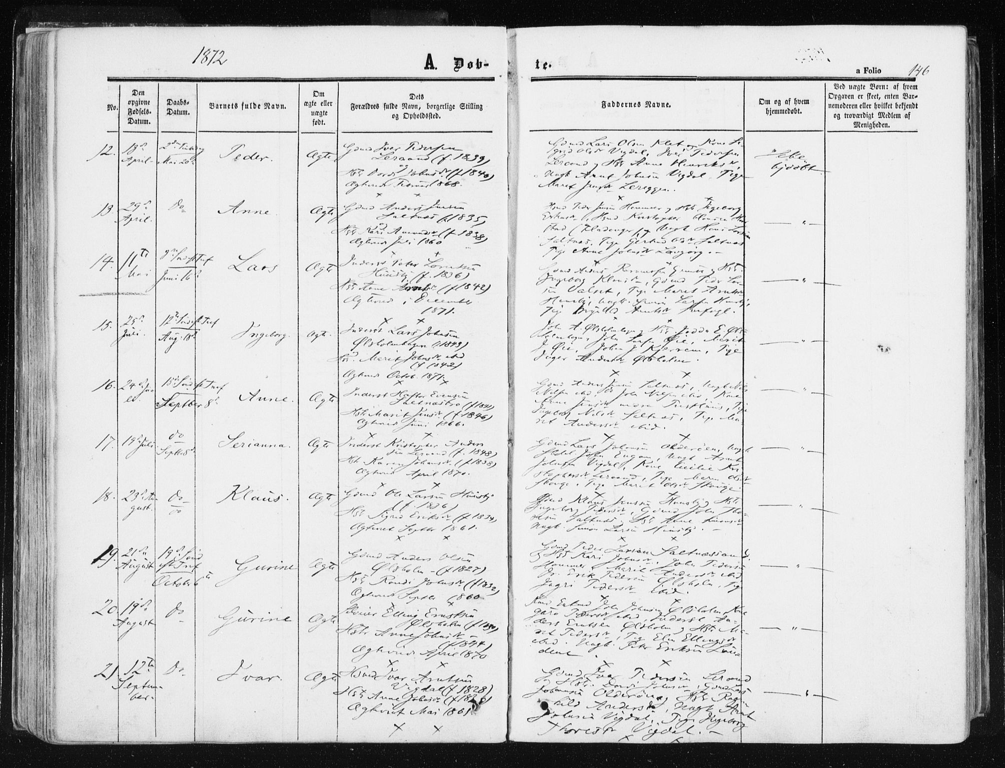 Ministerialprotokoller, klokkerbøker og fødselsregistre - Sør-Trøndelag, SAT/A-1456/612/L0377: Ministerialbok nr. 612A09, 1859-1877, s. 146