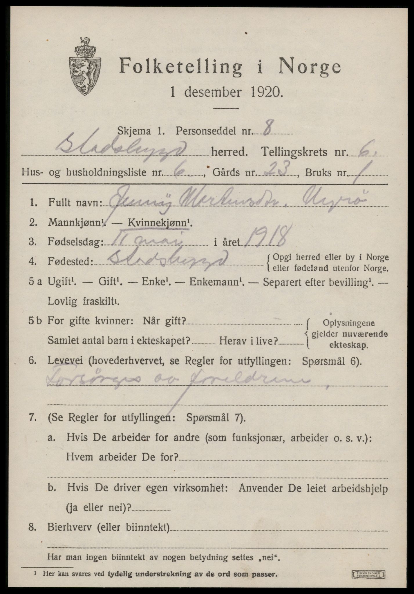 SAT, Folketelling 1920 for 1625 Stadsbygd herred, 1920, s. 3146