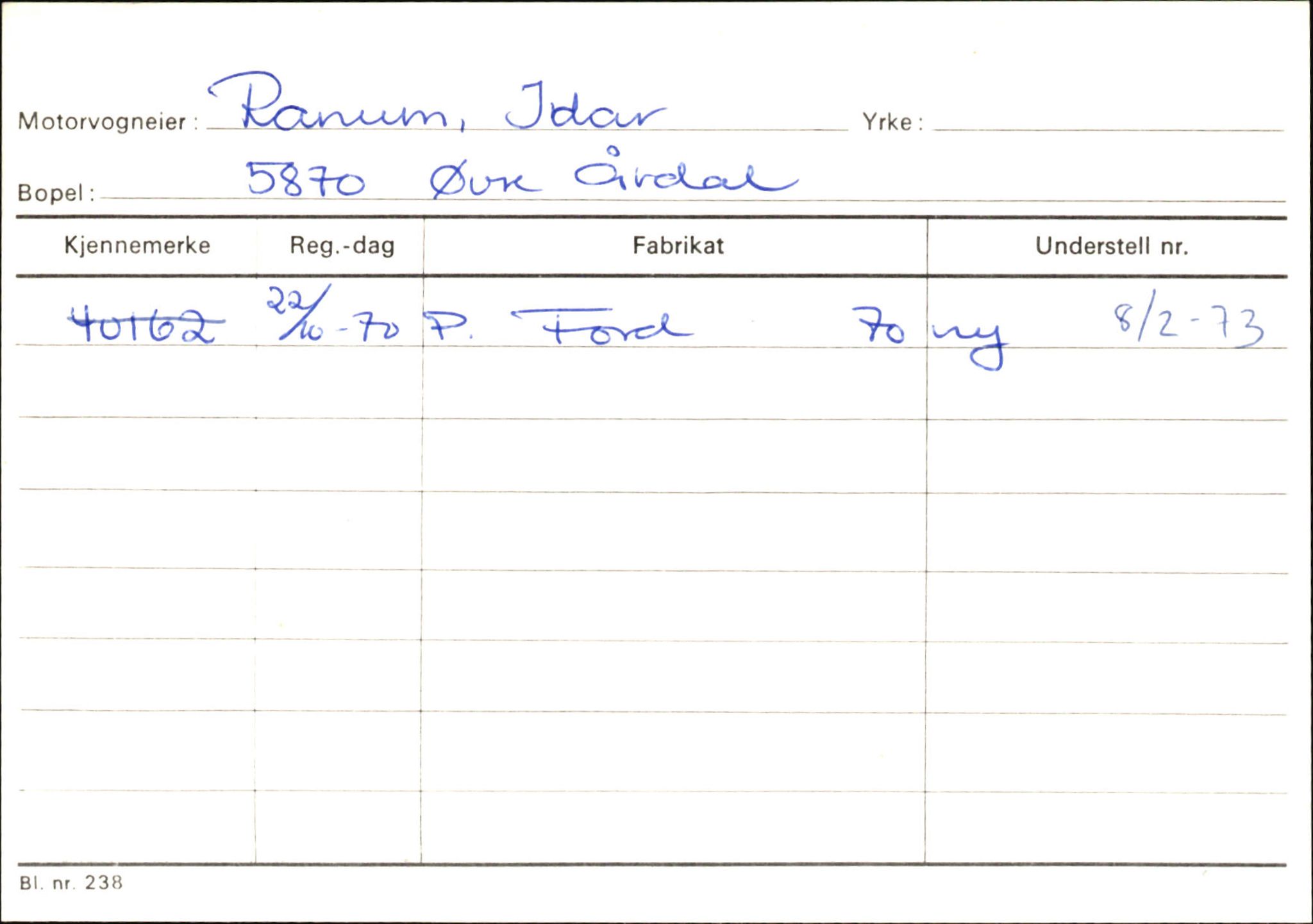 Statens vegvesen, Sogn og Fjordane vegkontor, AV/SAB-A-5301/4/F/L0146: Registerkort Årdal R-Å samt diverse kort, 1945-1975, s. 7