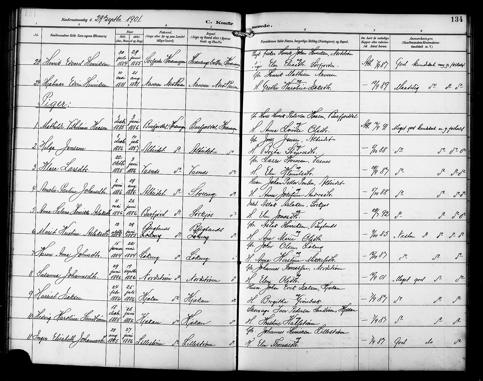 Skjervøy sokneprestkontor, AV/SATØ-S-1300/H/Ha/Hab/L0016klokker: Klokkerbok nr. 16, 1891-1907, s. 134