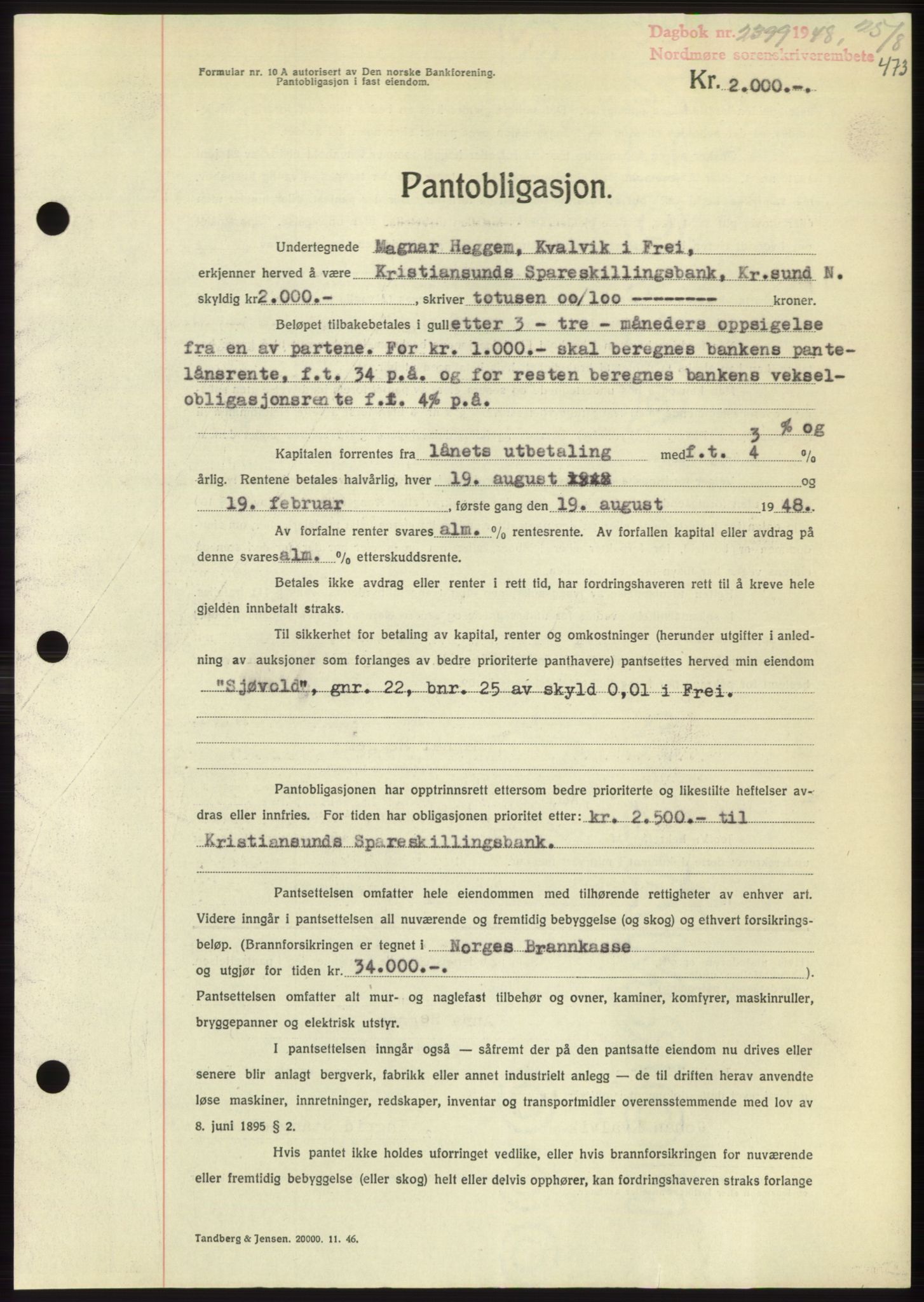 Nordmøre sorenskriveri, SAT/A-4132/1/2/2Ca: Pantebok nr. B99, 1948-1948, Dagboknr: 2399/1948