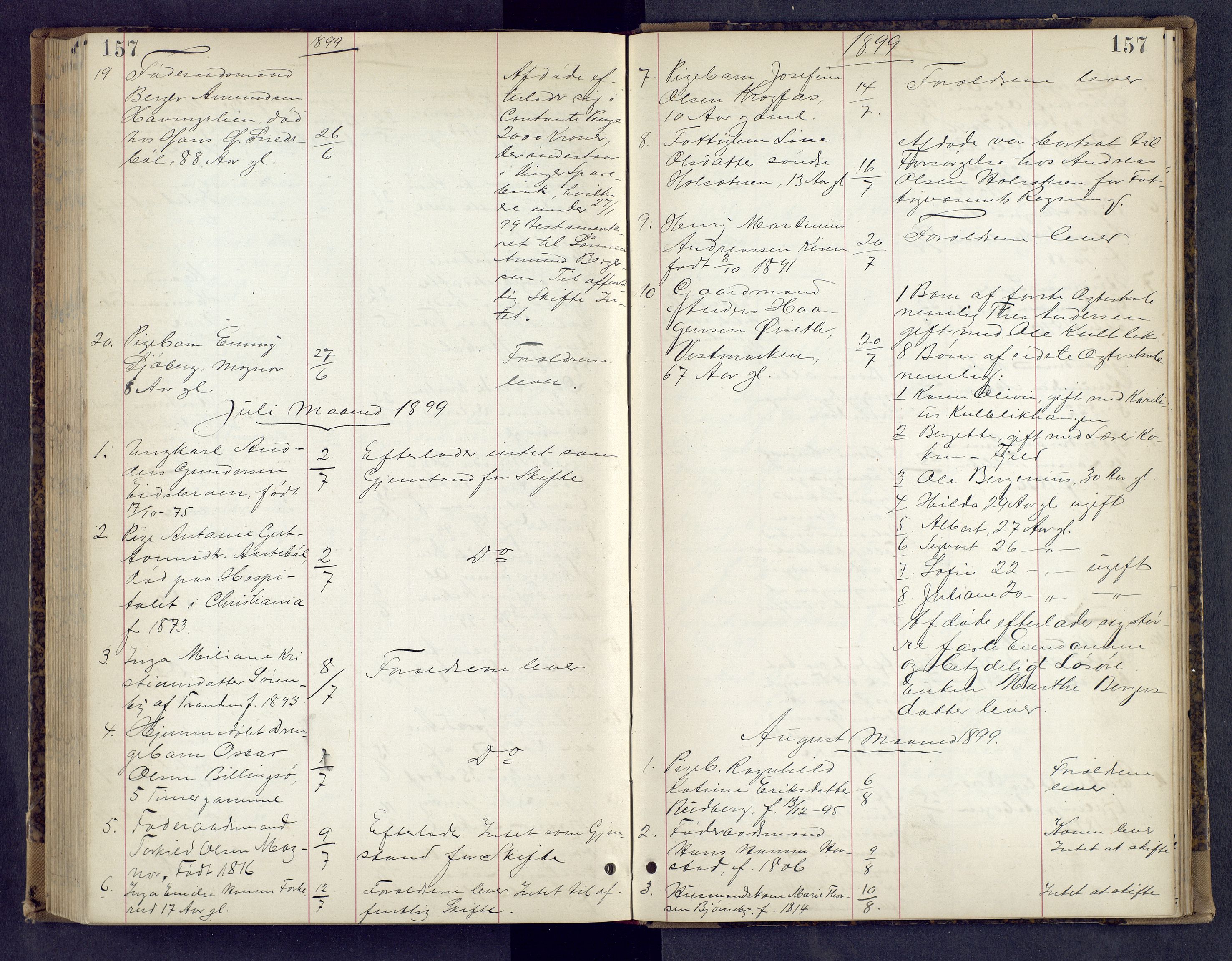 Vinger og Odal sorenskriveri, AV/SAH-TING-022/J/Jf/L0004: Dødsfallsprotokoll - Vinger og Eidskog, 1881-1901, s. 157