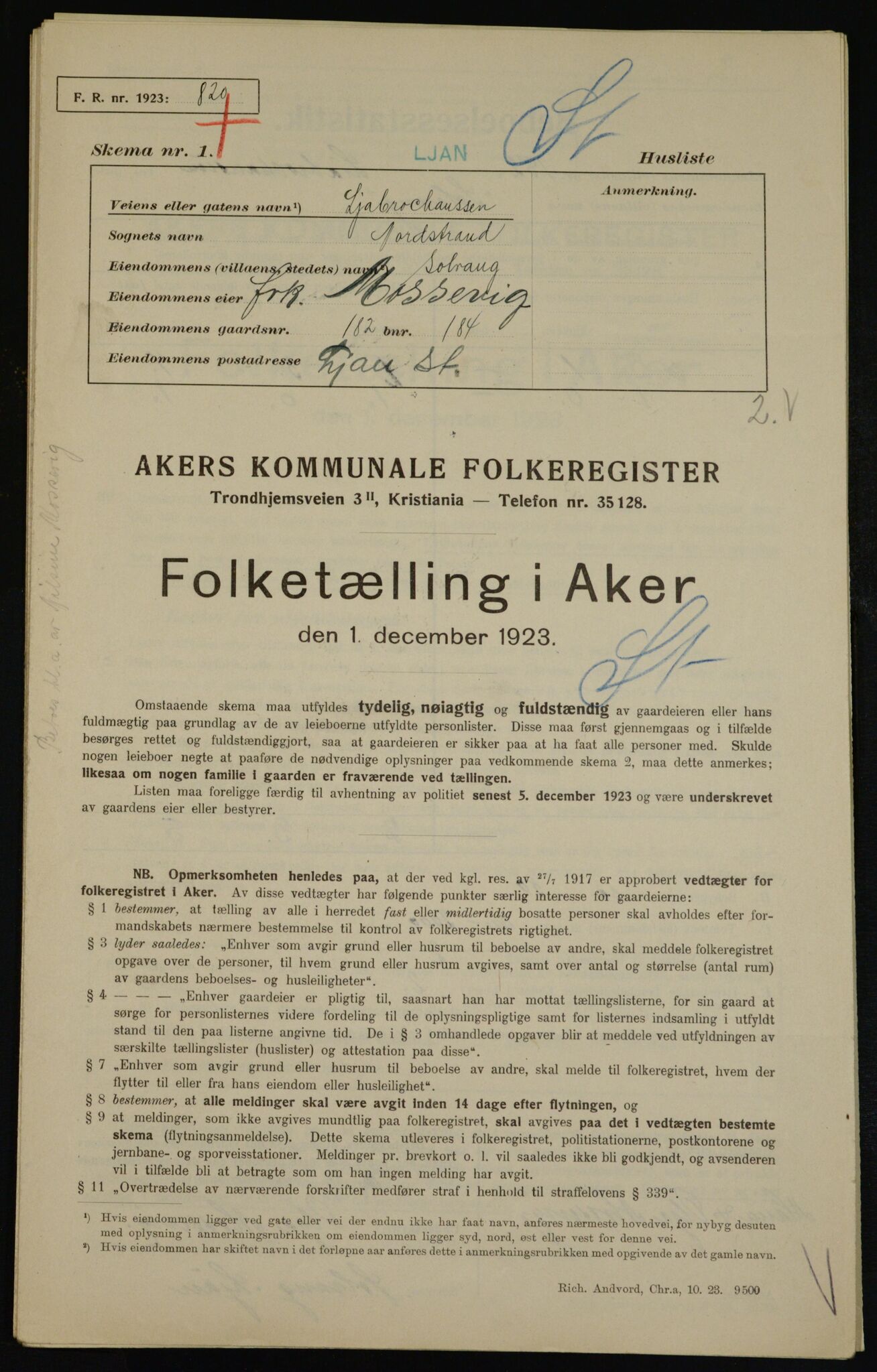 , Kommunal folketelling 1.12.1923 for Aker, 1923, s. 41664