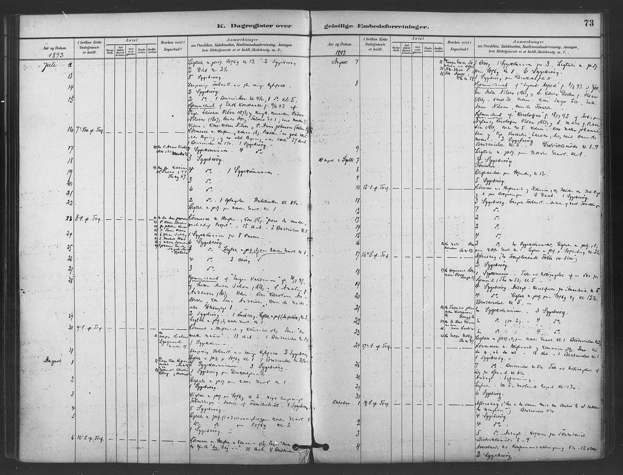 Paulus prestekontor Kirkebøker, AV/SAO-A-10871/I/Ib/L0001: Dagsregister nr. II 1, 1882-1910, s. 73