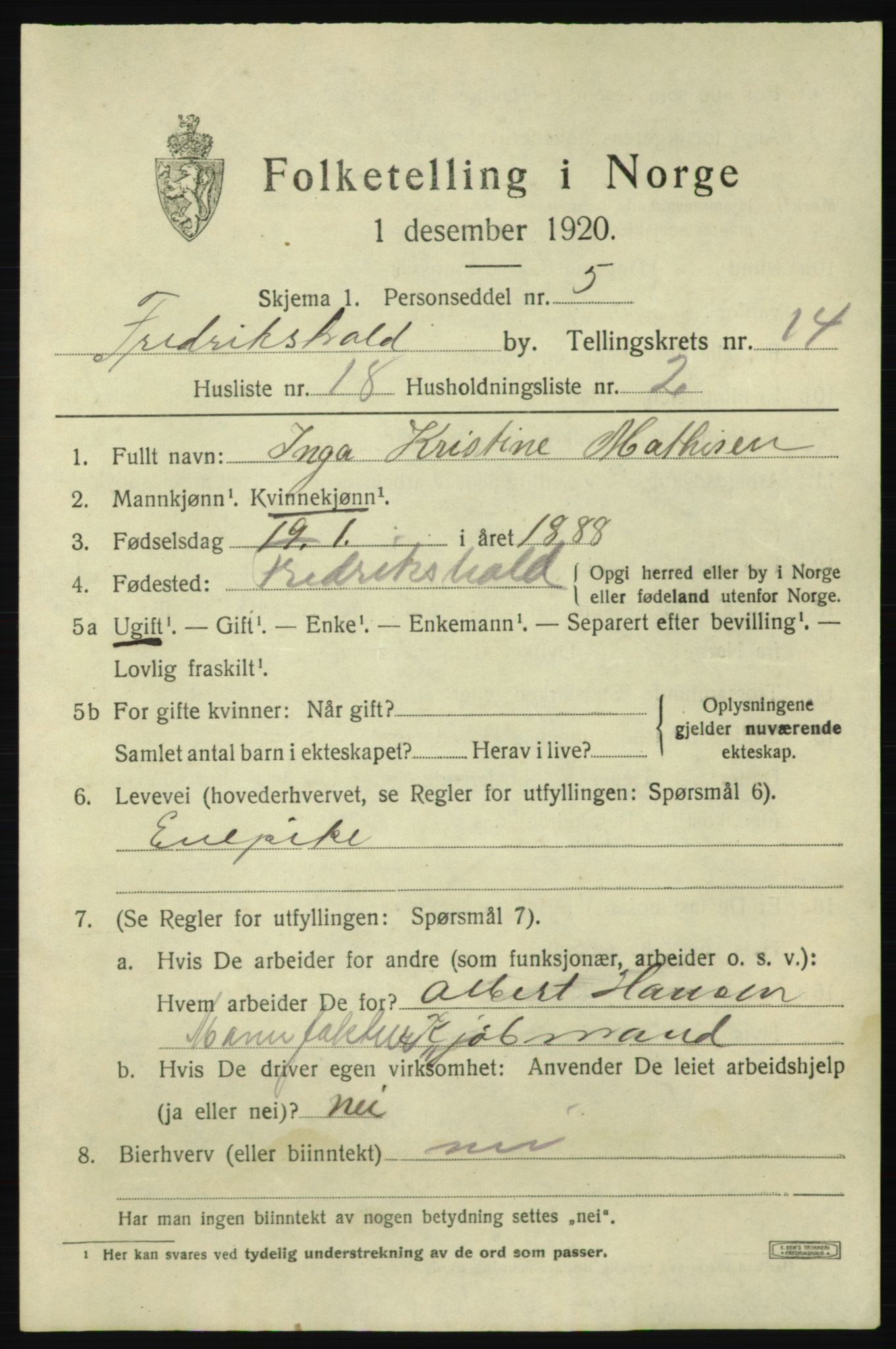 SAO, Folketelling 1920 for 0101 Fredrikshald kjøpstad, 1920, s. 22689