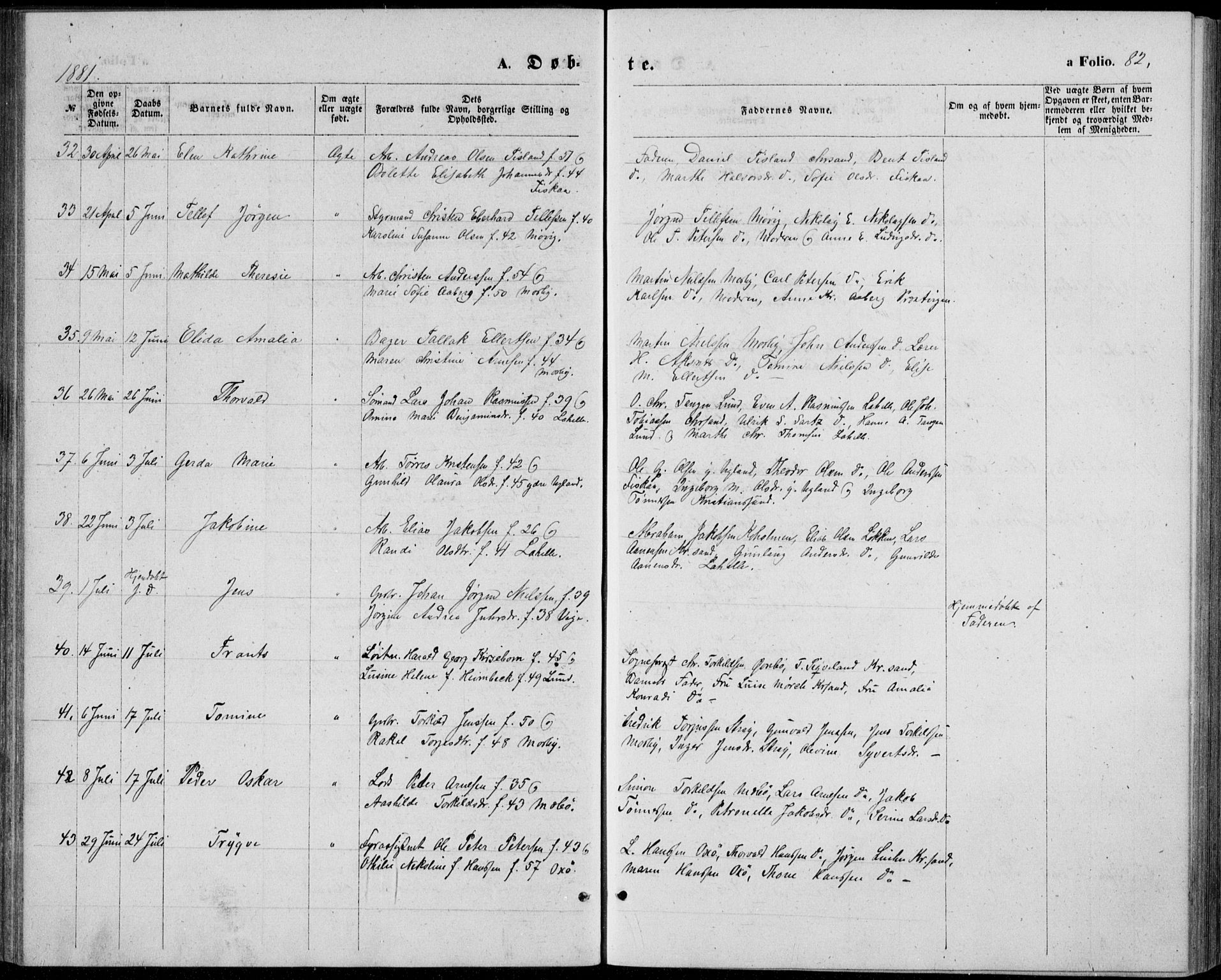 Oddernes sokneprestkontor, AV/SAK-1111-0033/F/Fb/Fba/L0007: Klokkerbok nr. B 7, 1869-1887, s. 82