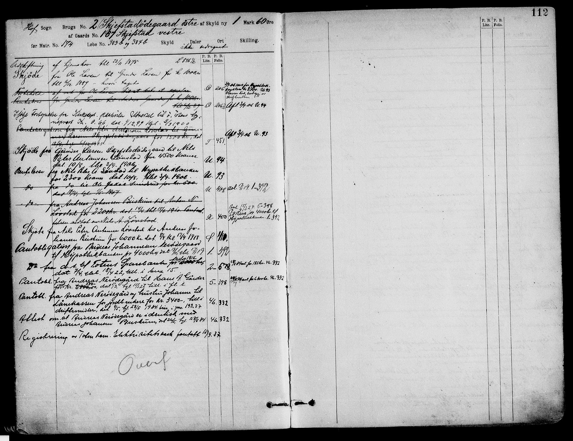 Toten tingrett, SAH/TING-006/H/Ha/Haa/L0033: Panteregister nr. 33, 1908, s. 112