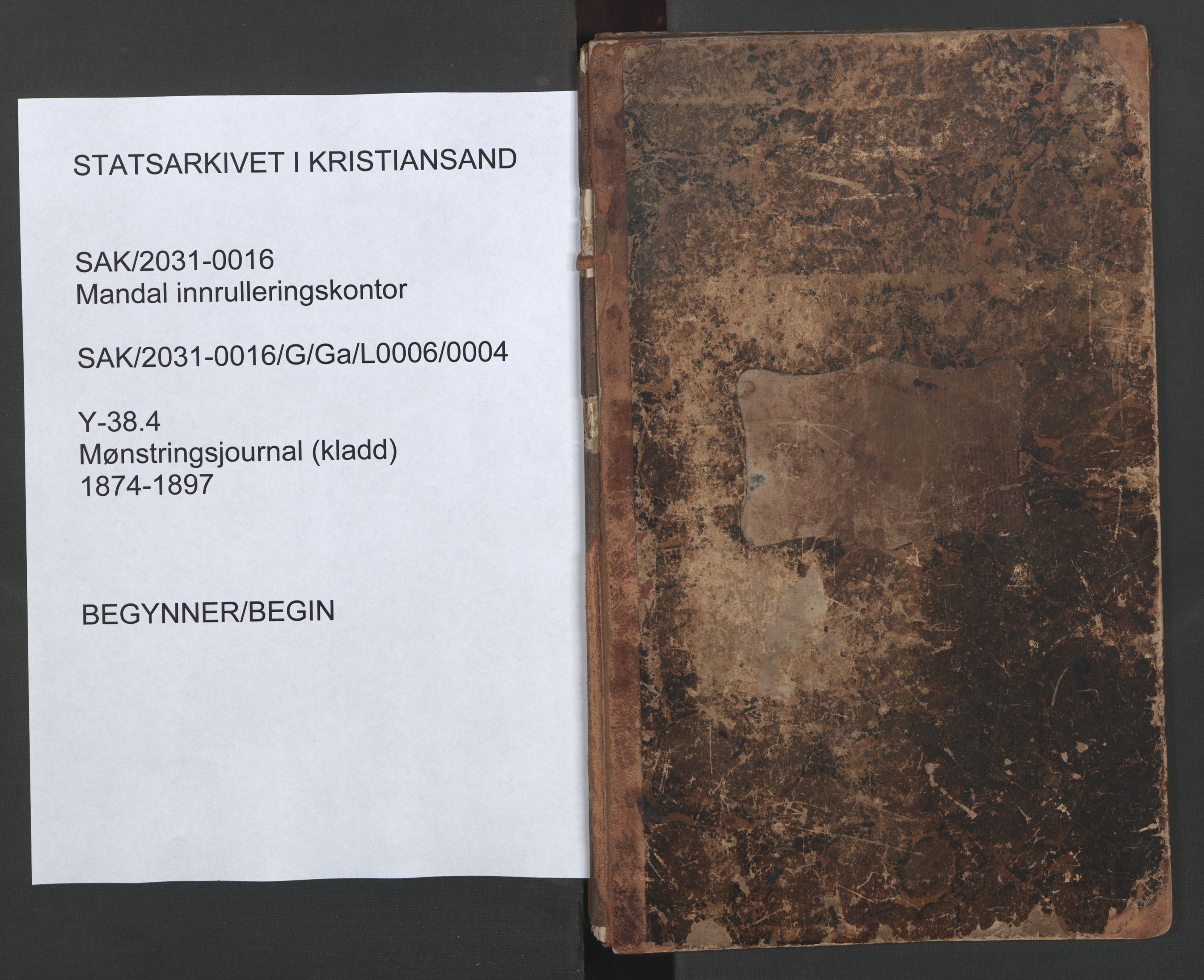 Mandal mønstringskrets, SAK/2031-0016/G/Ga/L0006/0004: Mønstring, Y-38 / Mønstringsjournal (kladd), 1874-1897, s. 1