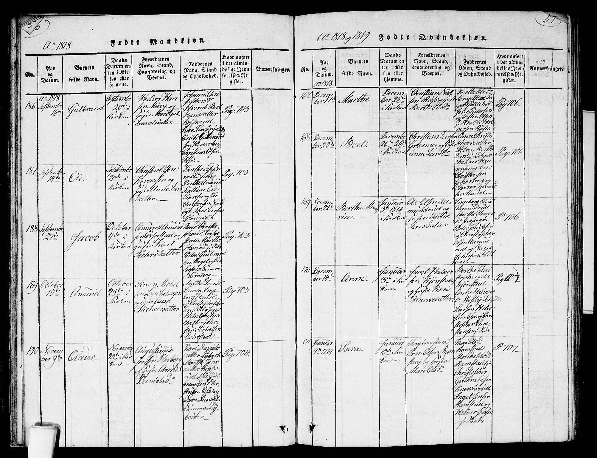 Nannestad prestekontor Kirkebøker, SAO/A-10414a/G/Ga/L0001: Klokkerbok nr. I 1, 1815-1839, s. 56-57