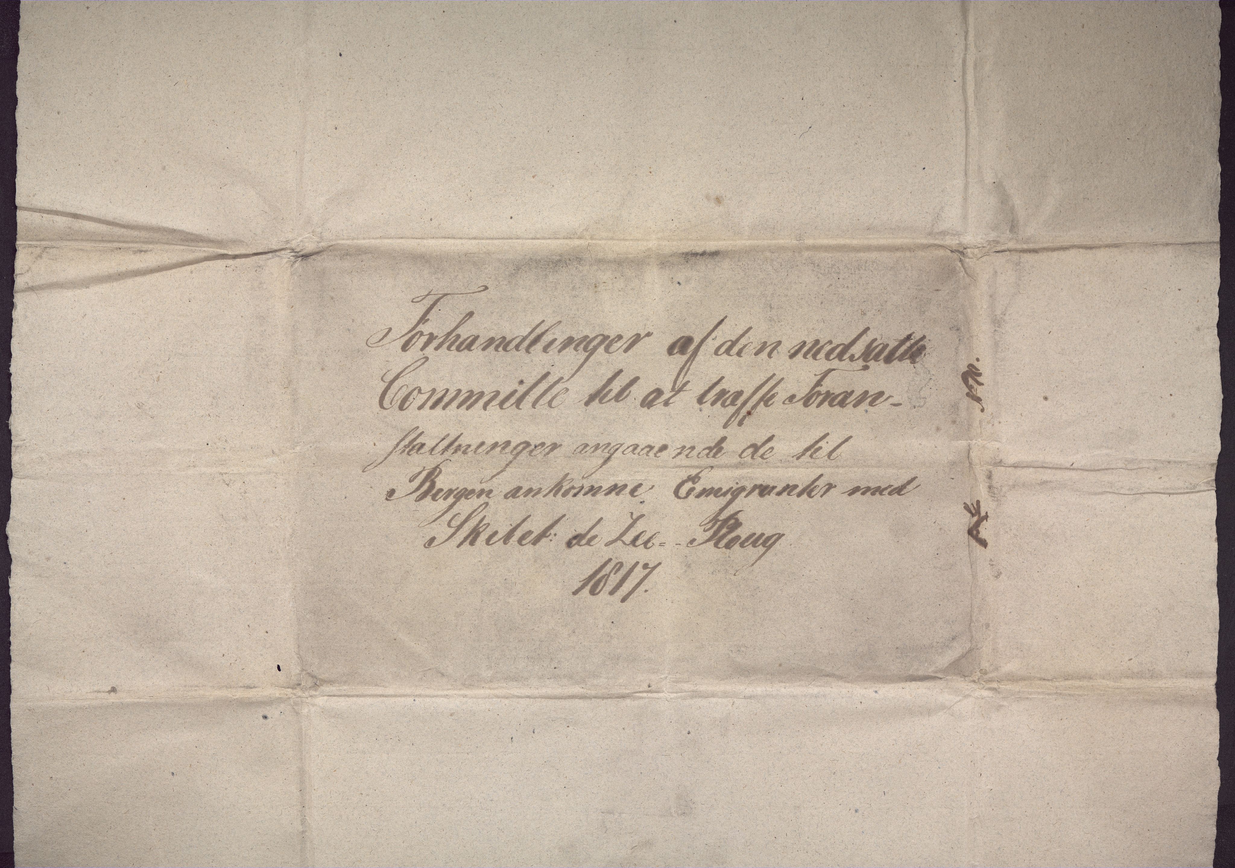Komiteen for å hjelpe emigrantene på skipet "De Zee-Ploug", BBA/A-0567/A, 1817-1820