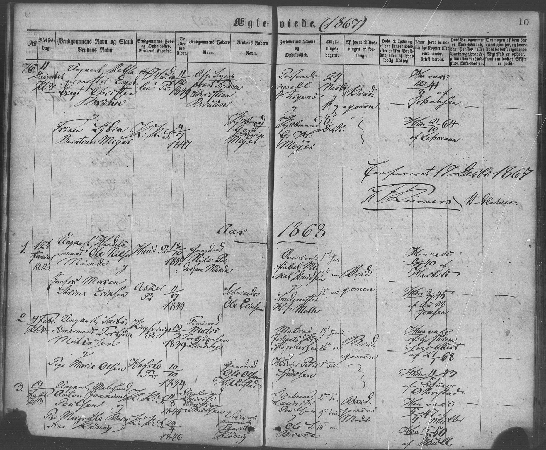 Korskirken sokneprestembete, AV/SAB-A-76101/H/Haa/L0036: Ministerialbok nr. D 3, 1867-1882, s. 10