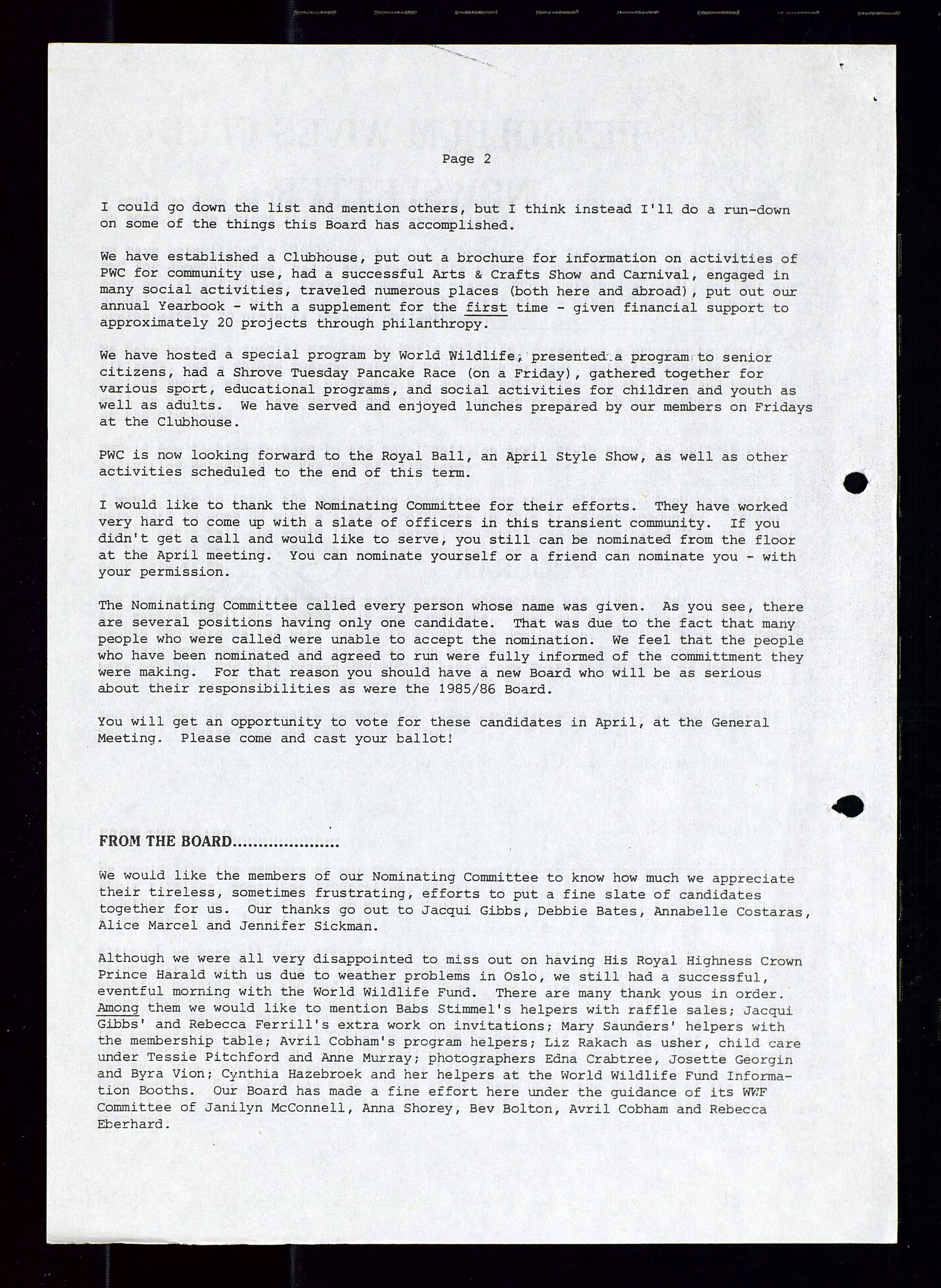 PA 1547 - Petroleum Wives Club, SAST/A-101974/X/Xa/L0002: Newsletter, 1979-1987