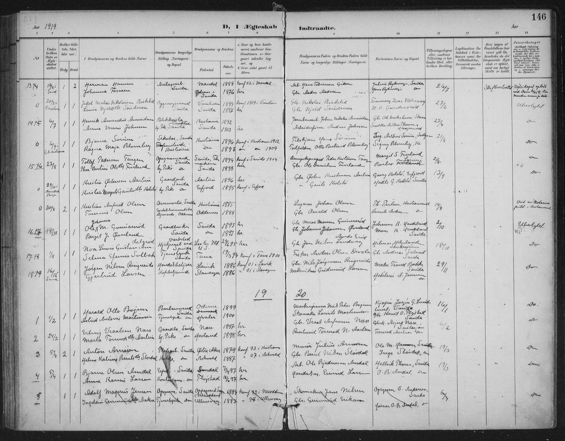 Sand sokneprestkontor, AV/SAST-A-101848/03/C/L0001: Ministerialbok nr. A 7, 1899-1928, s. 146