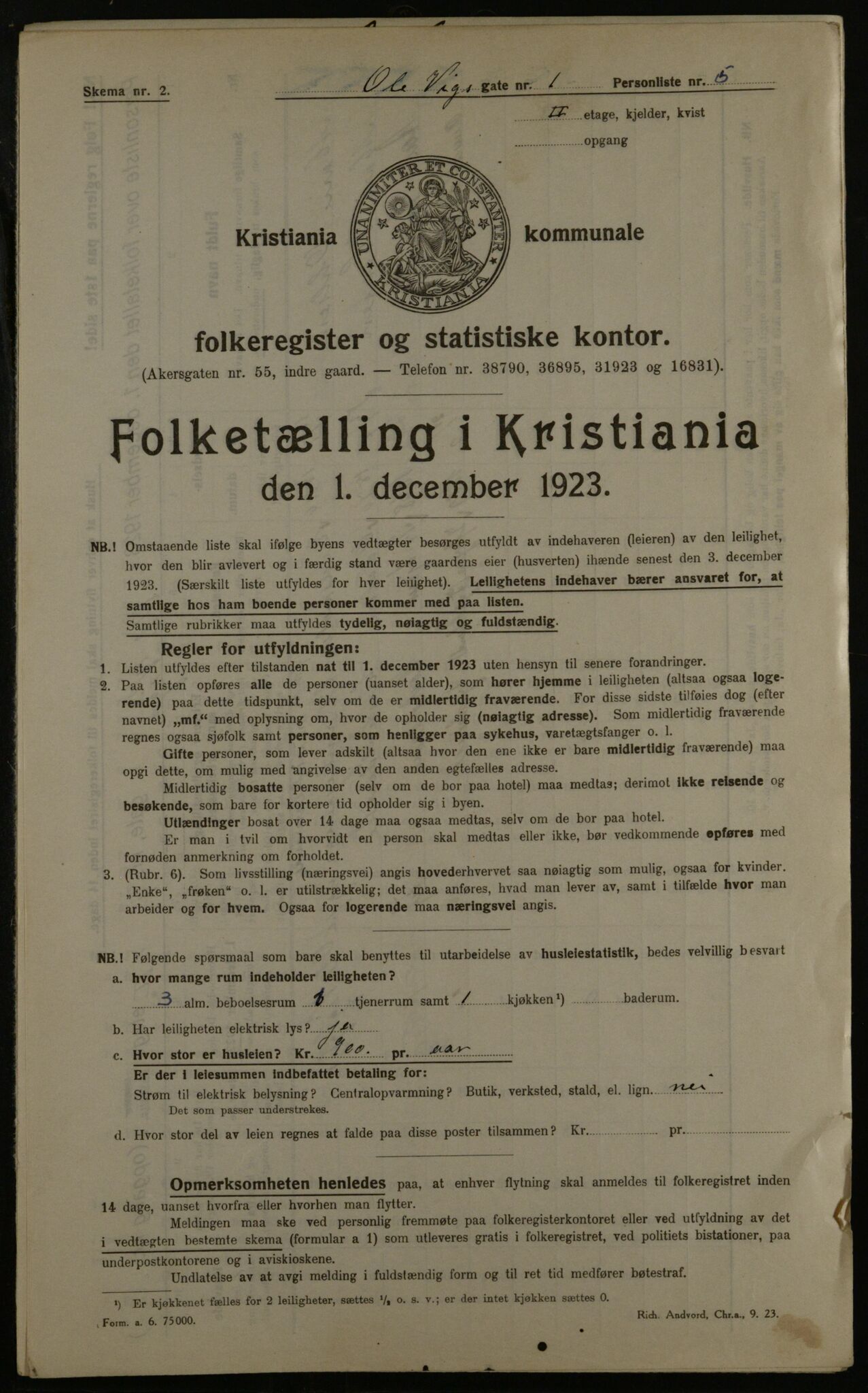 OBA, Kommunal folketelling 1.12.1923 for Kristiania, 1923, s. 82898