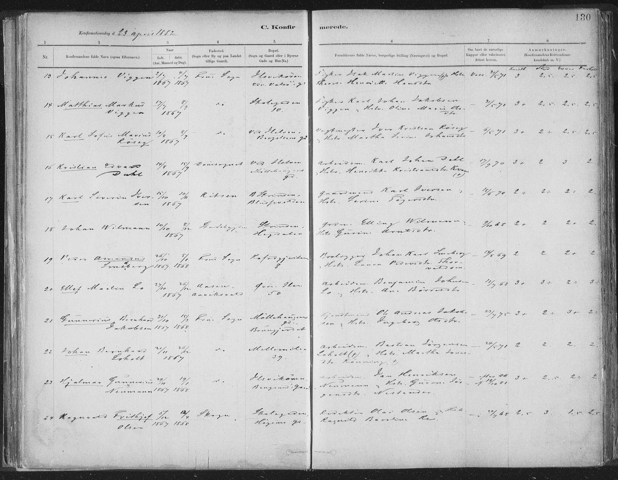 Ministerialprotokoller, klokkerbøker og fødselsregistre - Sør-Trøndelag, SAT/A-1456/603/L0162: Ministerialbok nr. 603A01, 1879-1895, s. 130