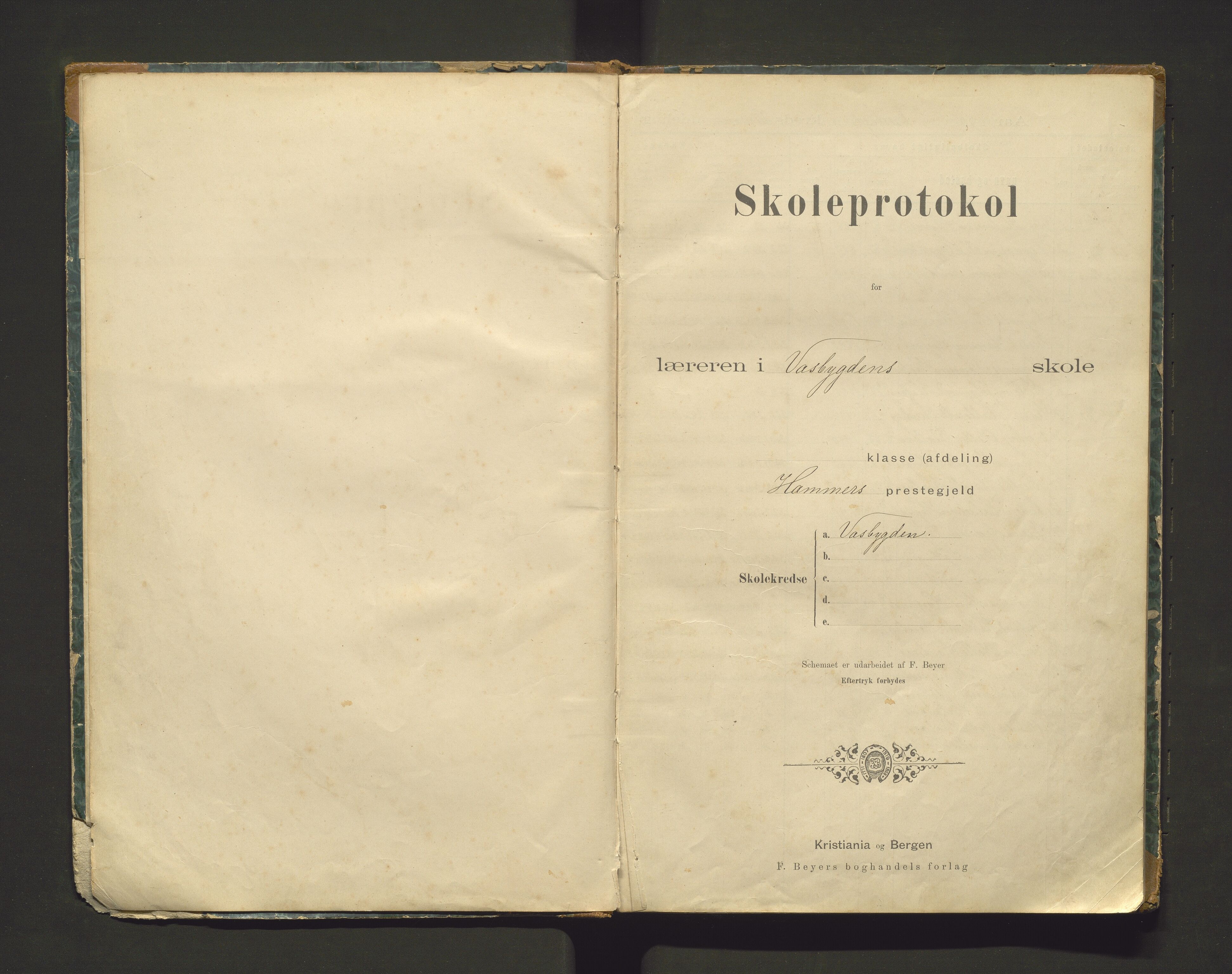 Hamre kommune. Barneskulane, IKAH/1254-231/F/Fb/L0004: Skuleprotokoll for læraren i Vassbygda skule, 1895-1916