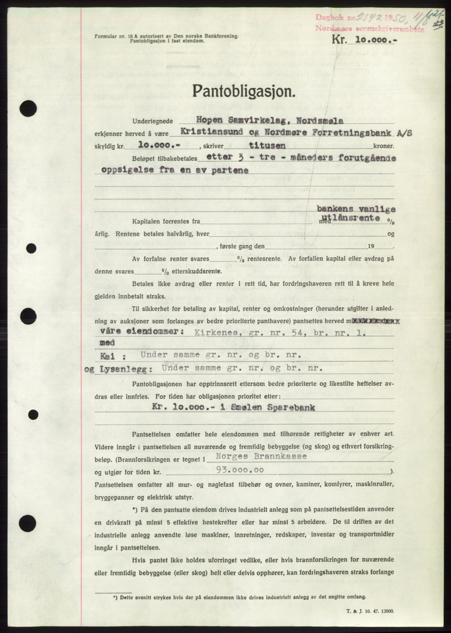 Nordmøre sorenskriveri, AV/SAT-A-4132/1/2/2Ca: Pantebok nr. B105, 1950-1950, Dagboknr: 2542/1950