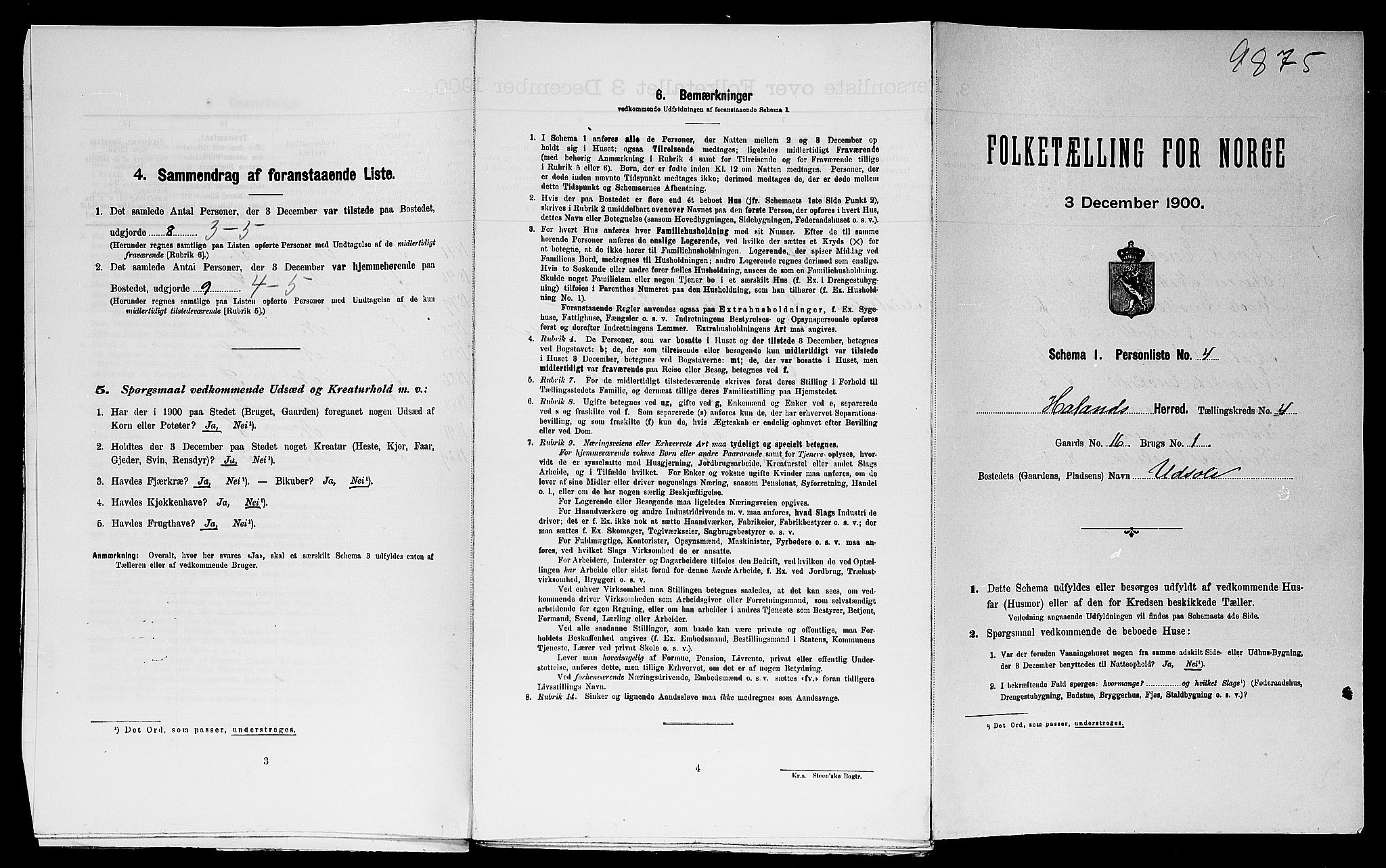 SAST, Folketelling 1900 for 1124 Haaland herred, 1900, s. 611
