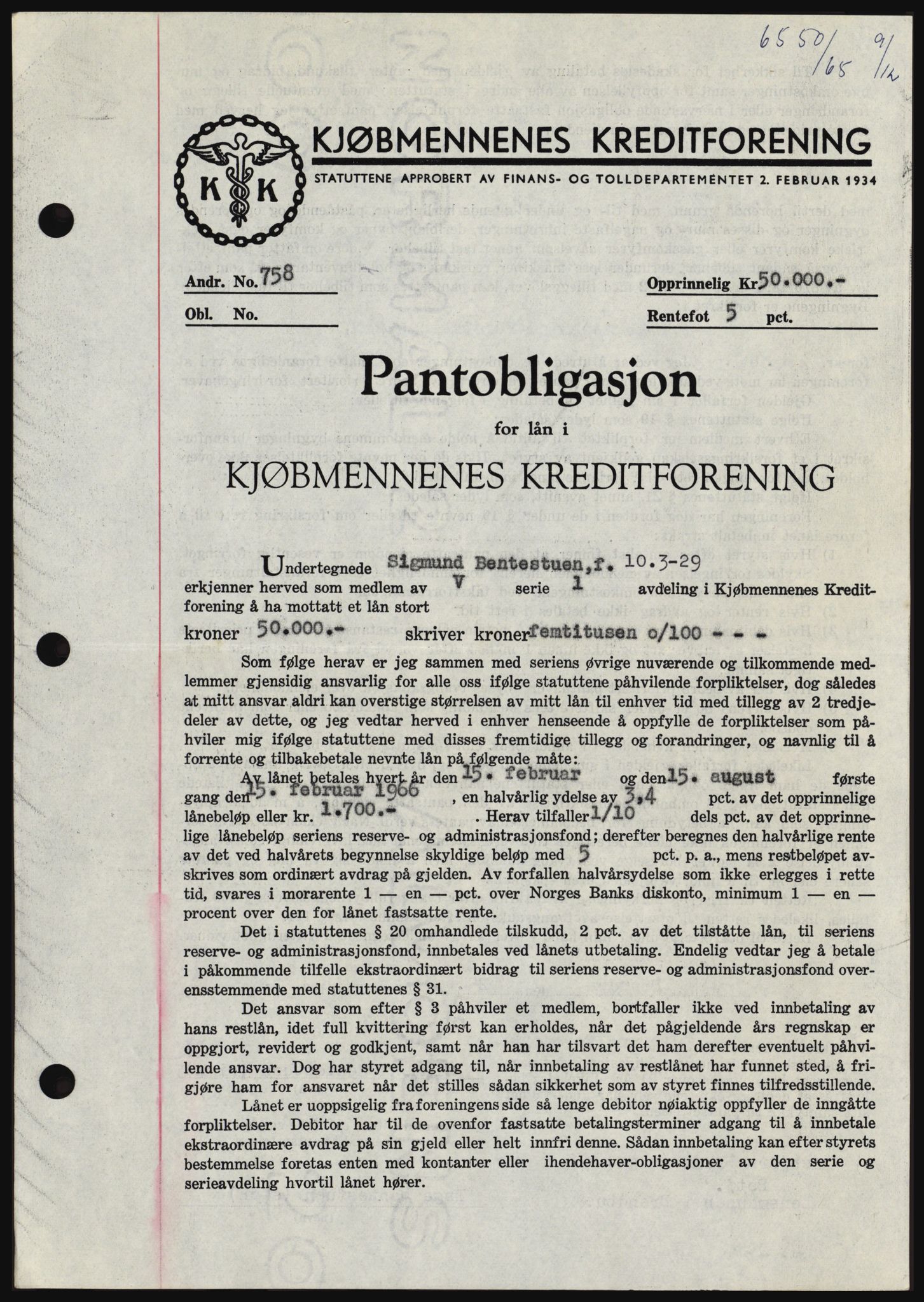 Hadeland og Land tingrett, SAH/TING-010/H/Hb/Hbc/L0061: Pantebok nr. B61, 1965-1966, Dagboknr: 6550/1965