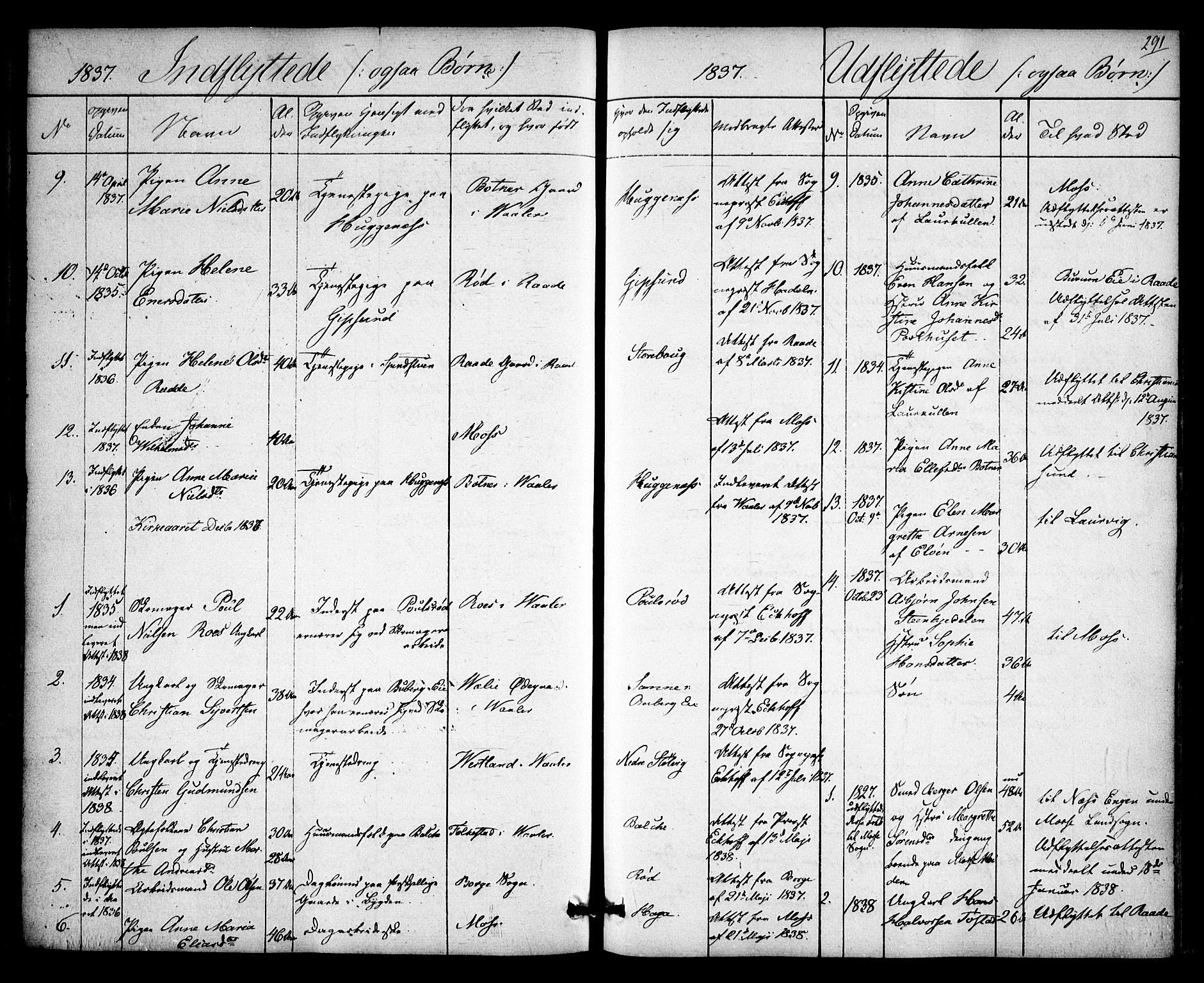 Rygge prestekontor Kirkebøker, AV/SAO-A-10084b/F/Fa/L0004: Ministerialbok nr. 4, 1836-1851, s. 291