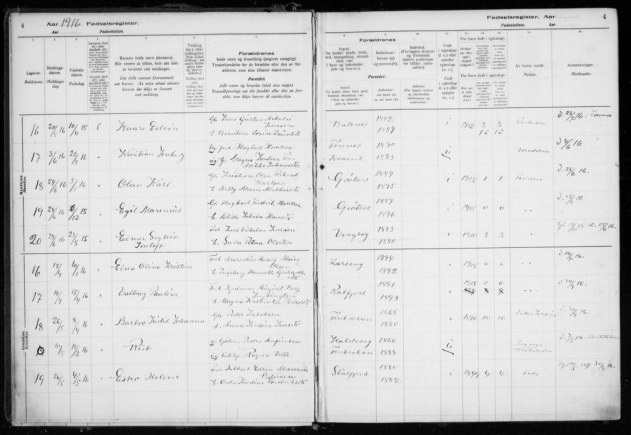 Tromsøysund sokneprestkontor, AV/SATØ-S-1304/H/Ha/L0079: Fødselsregister nr. 79, 1916-1924, s. 4