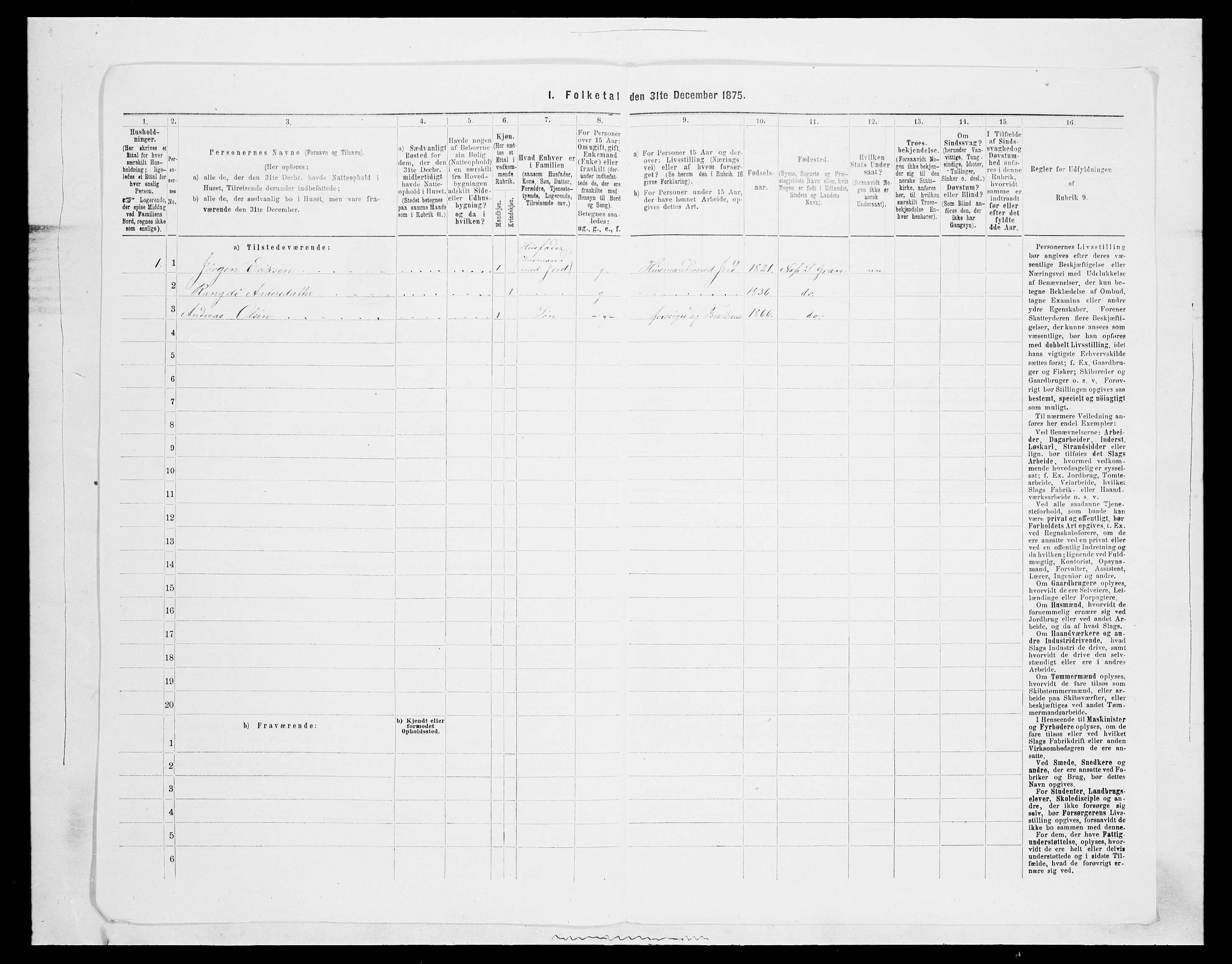 SAH, Folketelling 1875 for 0534P Gran prestegjeld, 1875, s. 381