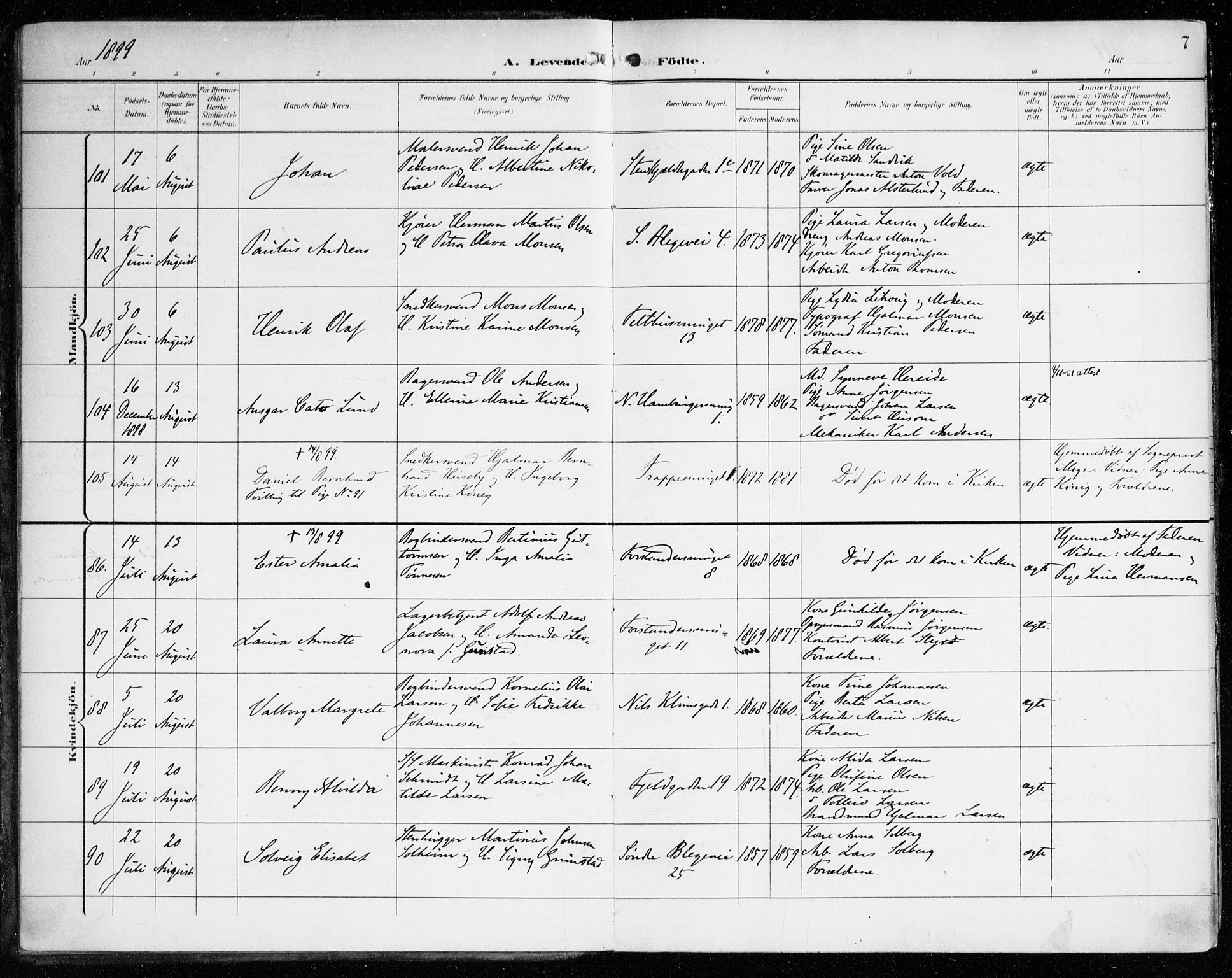 Korskirken sokneprestembete, AV/SAB-A-76101/H/Haa/L0023: Ministerialbok nr. B 9, 1899-1908, s. 7
