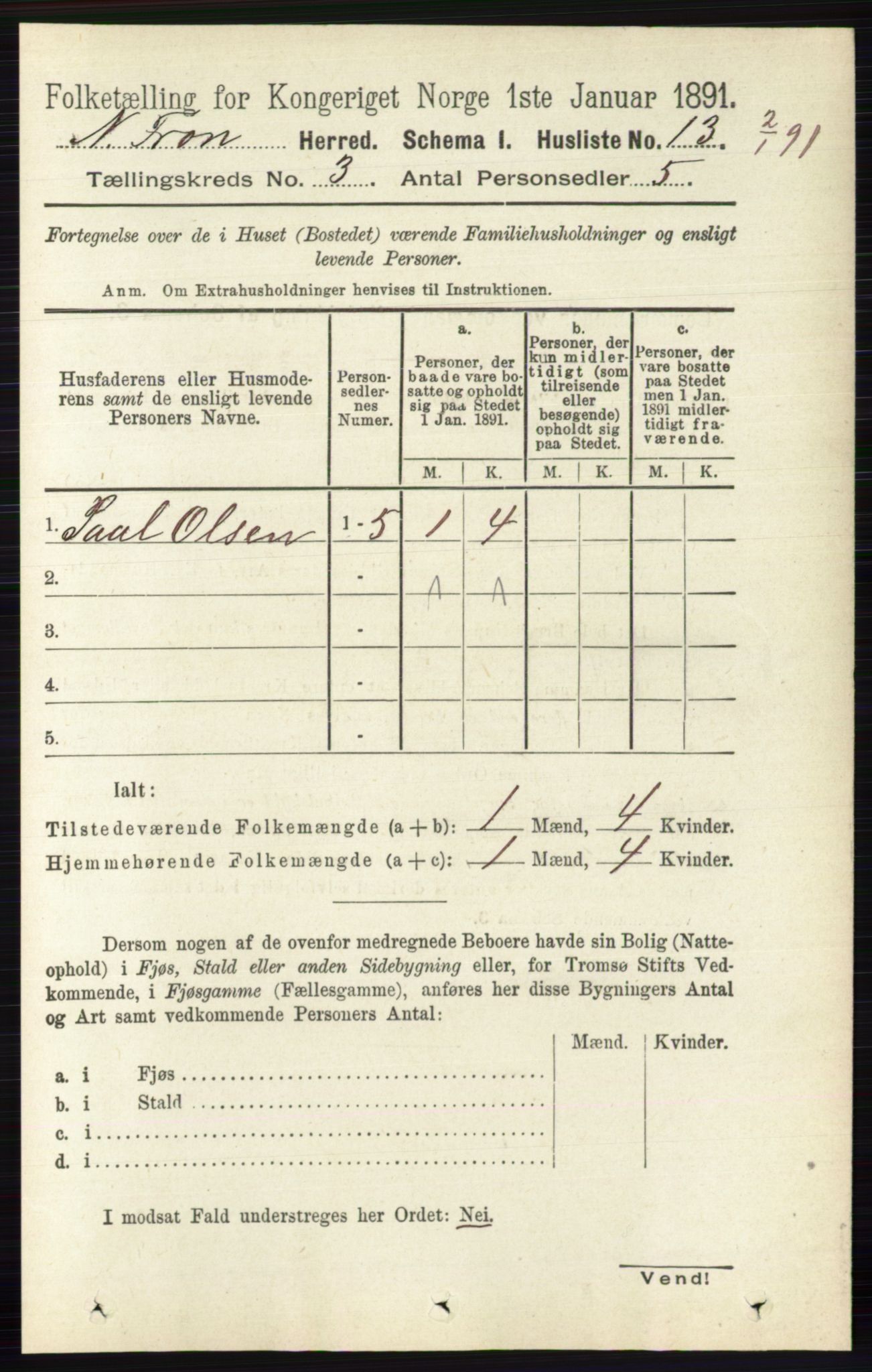 RA, Folketelling 1891 for 0518 Nord-Fron herred, 1891, s. 769