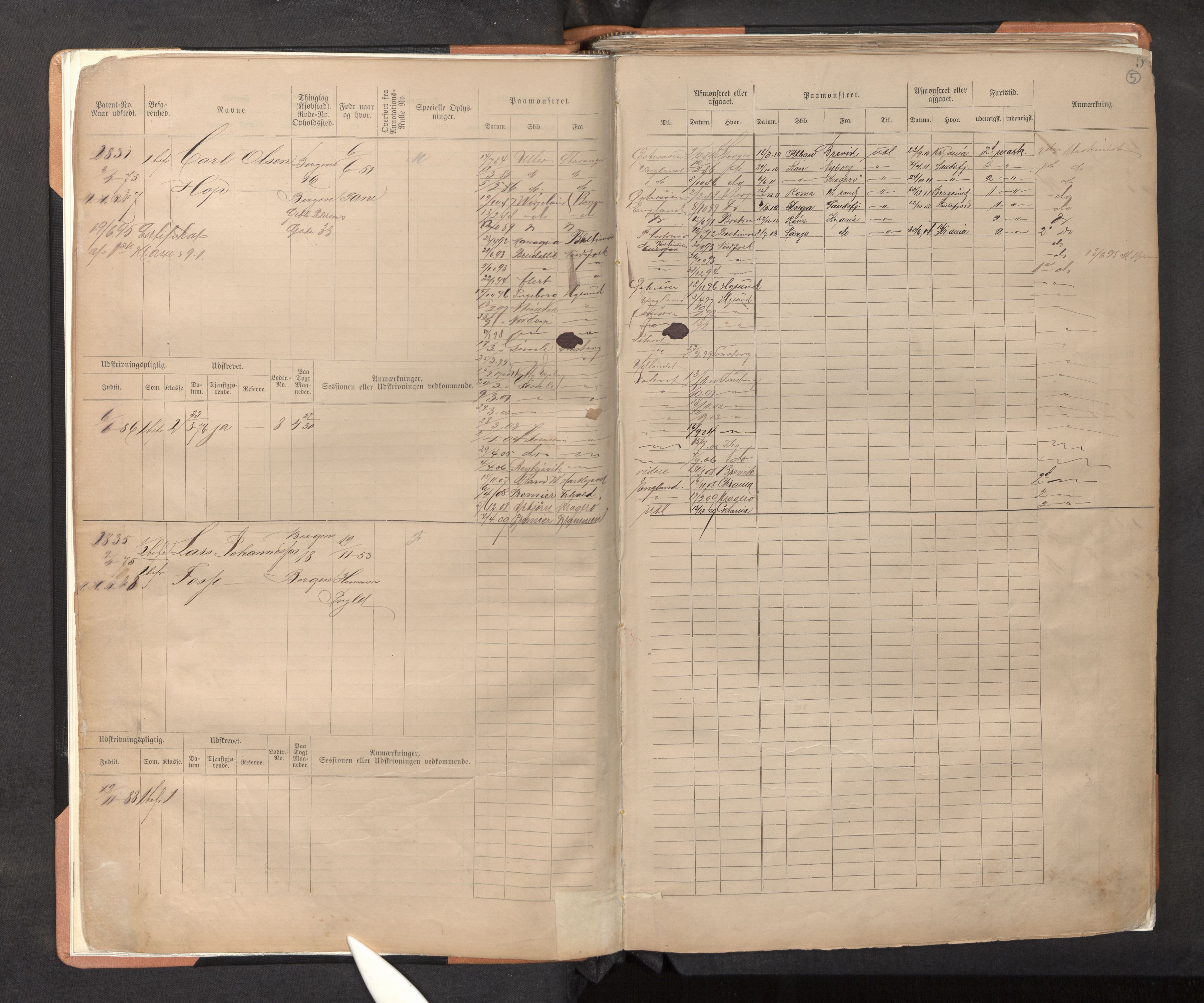 Innrulleringssjefen i Bergen, AV/SAB-A-100050/F/Fe/L0001: Sjøfartshovedrulle B, nr. 1 - 386, 1883-1890, s. 5
